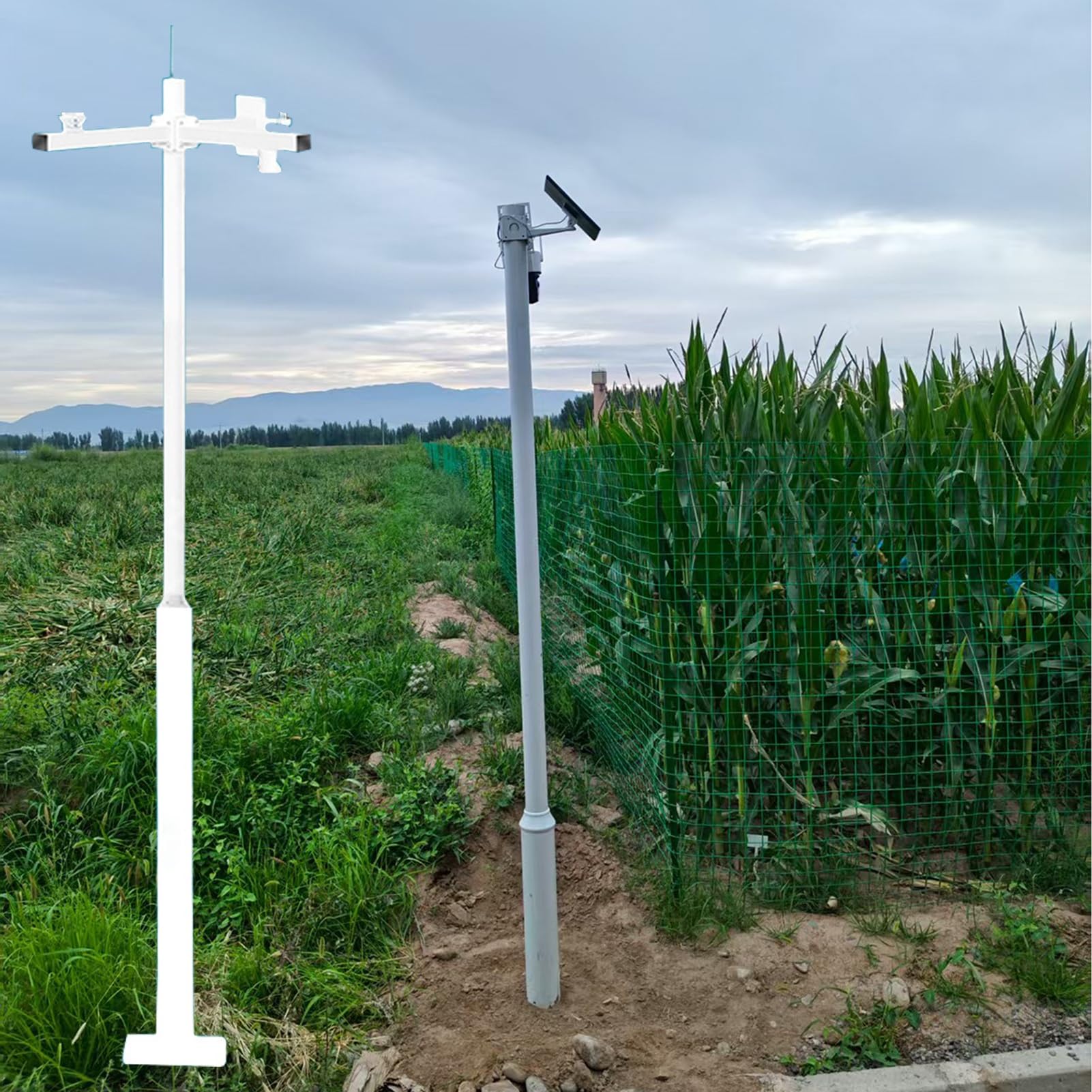 Aioneer Outdoor Security Camera Pole With 4 Brackets, White Pole Mount For Solar Panels And Cams, Detachable Monitor Bracket For Yard/Parking Lots
