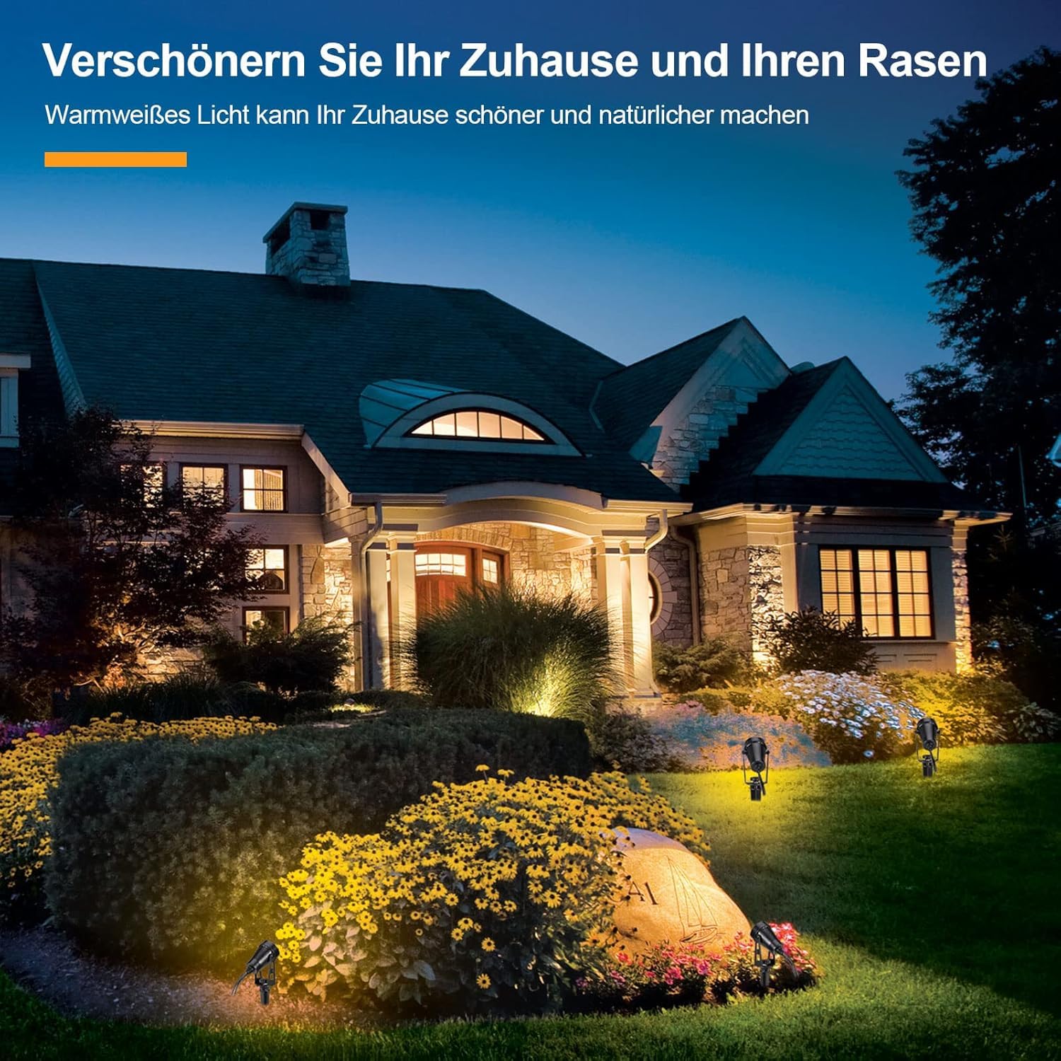 ECOWHO Gartenleuchte LED 12V 3W Gartenstrahler mit Erdspieß und Stecker IP65 Wasserdicht Gartenbeleuchtung Gartenspots mit Kabel für Außen Garten Rasen (Warmweiß 6er-Pack)