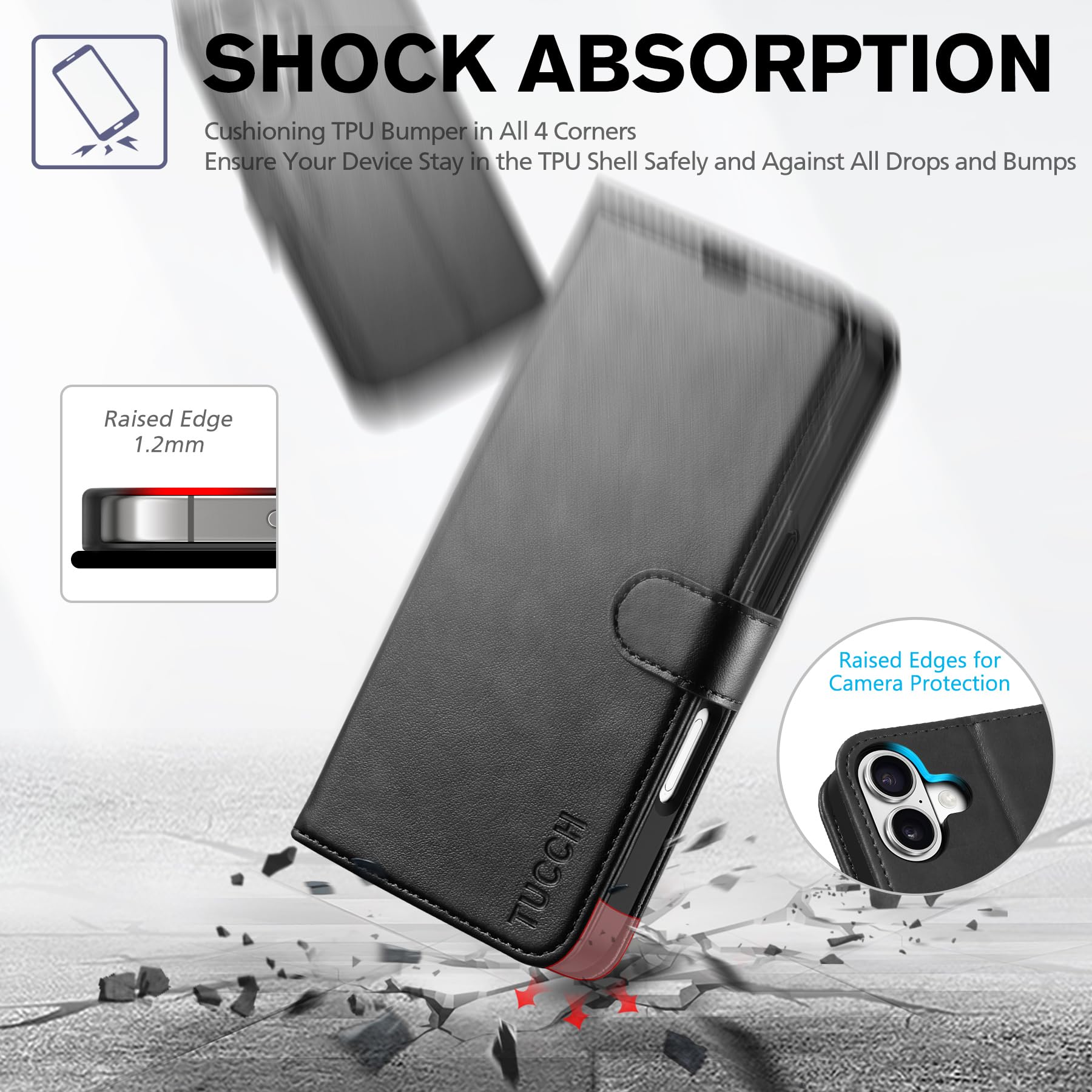 TUCCH Custodia per iPhone 17 6,3-pollici 5G 2025 Portafoglio [RFID Blocking] | Cover Custodia Pelle Sintetica TPU Antiurto, Supporto Slot Schede Protezione Integrale Chiusura Magnetica, Nero