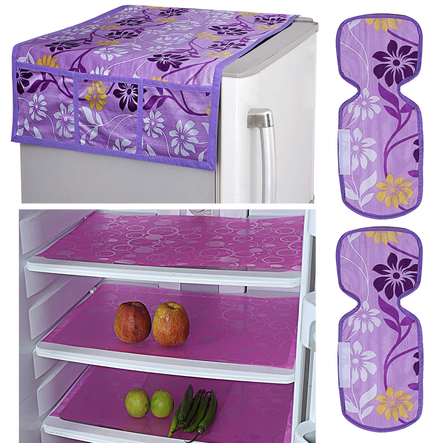 Kuber Industries Flower Design Combo PVC 3 Pieces Fridge Mats, 2 Piece Handle Cover and Fridge Top Cover (Purple, Standard) (B07YX7J1N5) Amazon Price History, Amazon Price Tracker