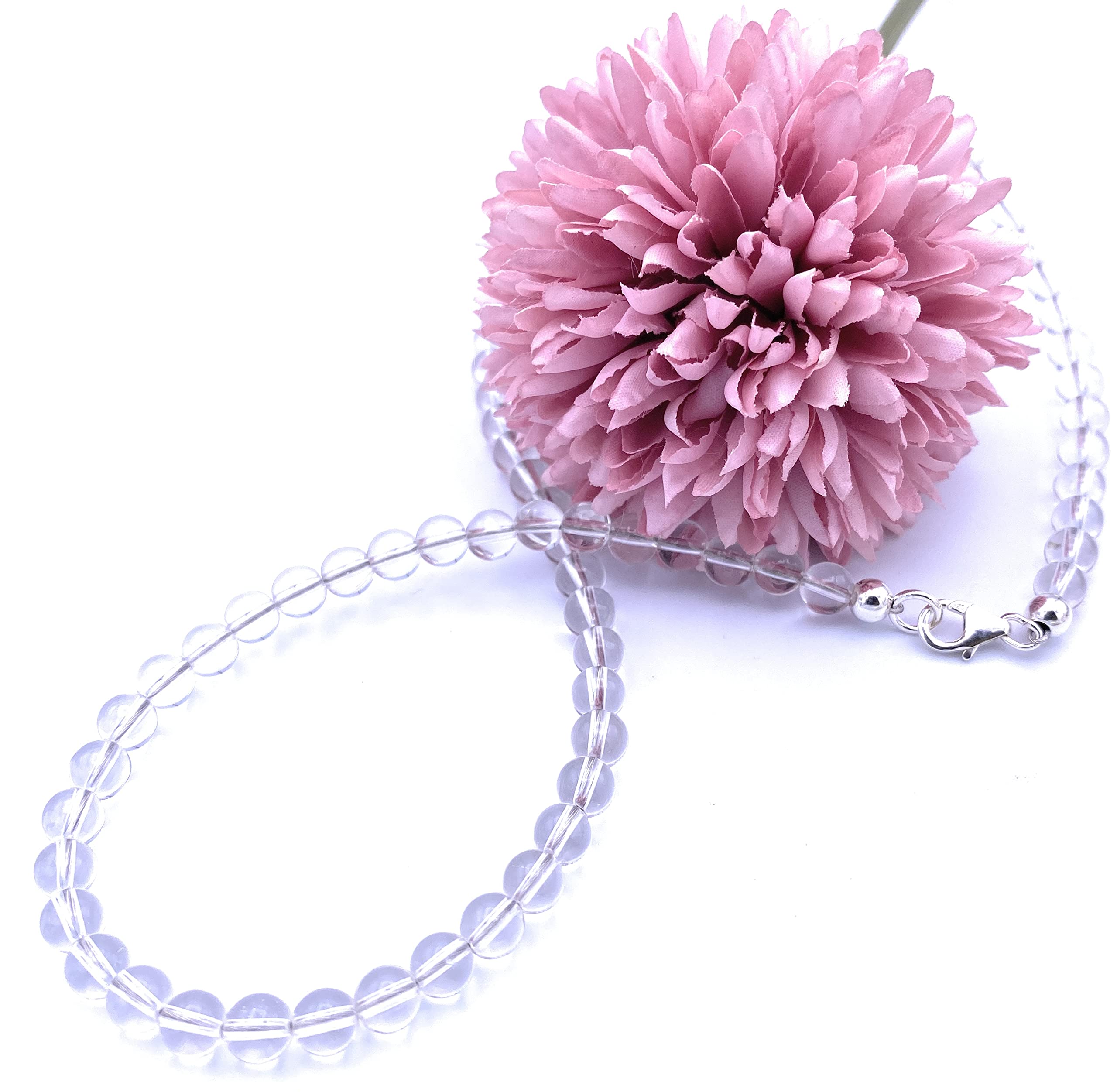 Bergkristall Schmuck (Halskette) Kette mit Bergkristall Kugeln, Größe ca. 6 mm, Sterling-Silber 925er Verschluss, Modell 3057