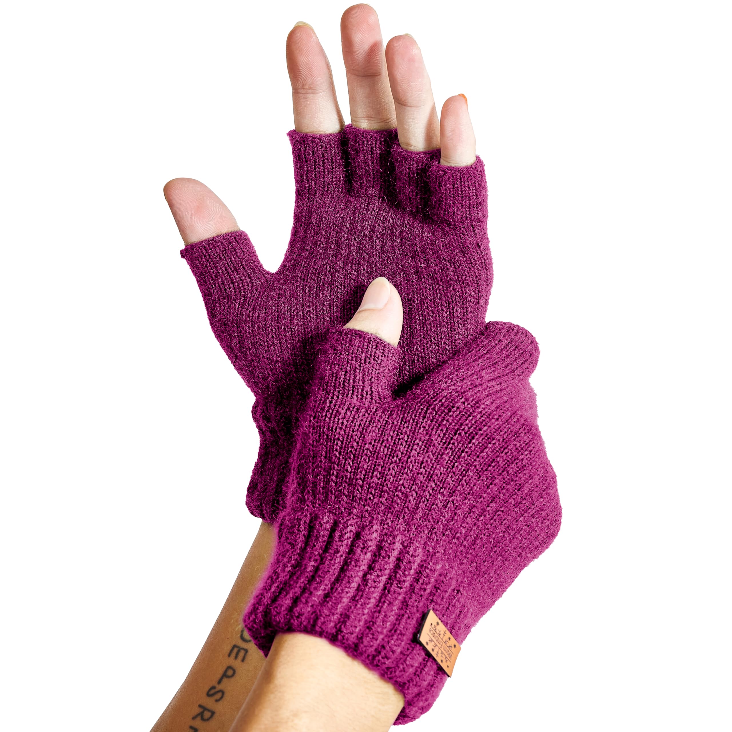 Fingerless Gloves for Women Men, Winter Warm Alpaca Wool Stretch Knit Adult Half Finger Glove for Typing, Driving