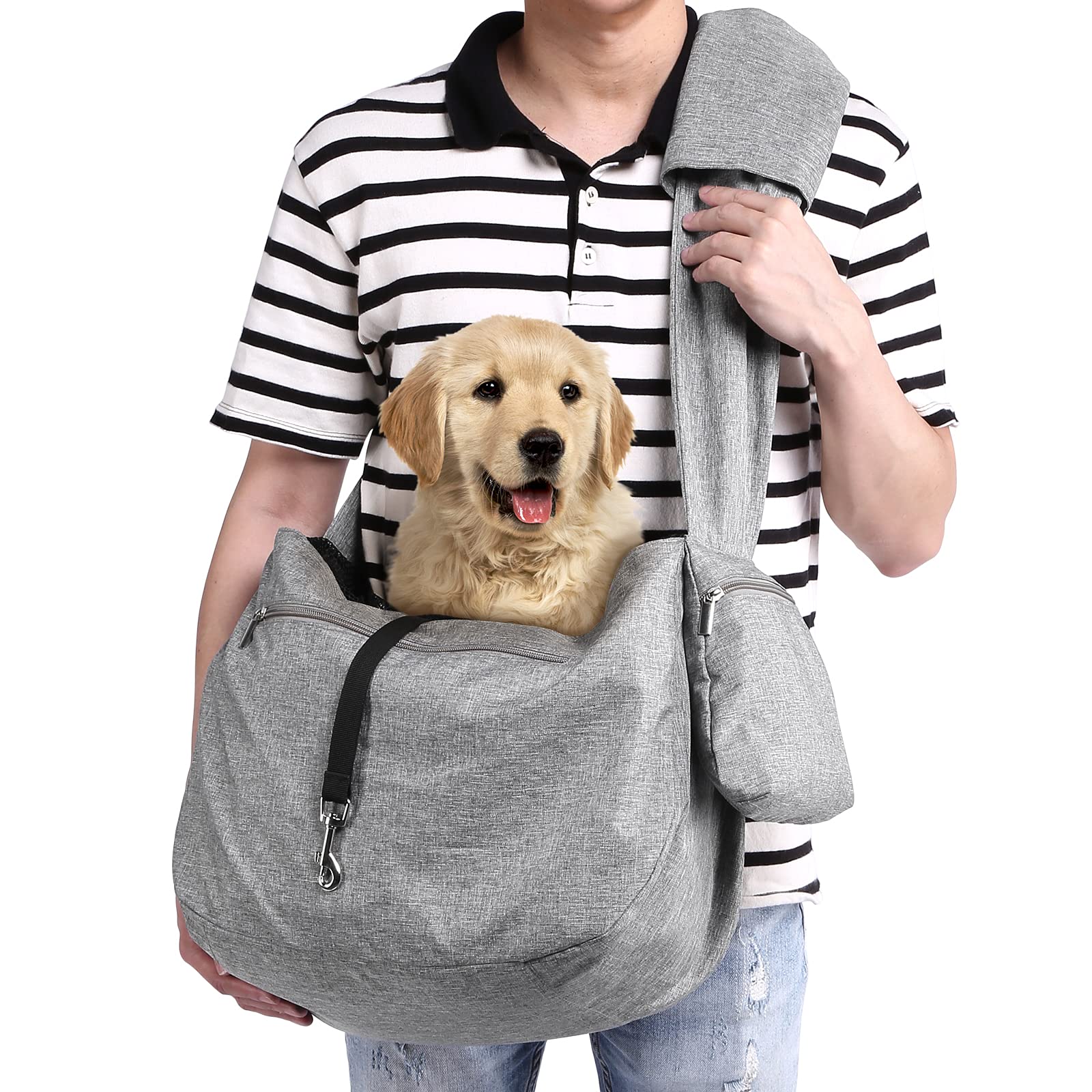 Ownpets Pet Sling Carrier, Fits 15 to 25lbs Extra-Large Dog/Cat Sling Carrier Reversible and Hands-Free Dog Bag with Adjustable Strap and Pocket Shoulder Pad for Outdoor Travel Hiking
