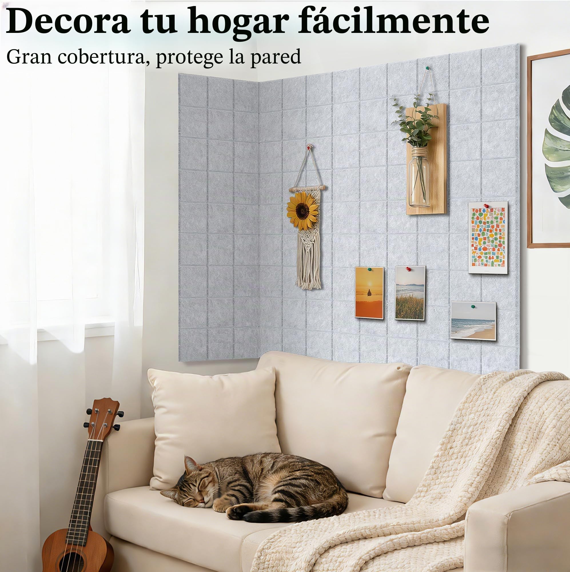 Gran Corcho Pared Autoadhesivo 30x30 cm - 6 Piezas Tablero de Corcho Fieltro para Oficina Casa - Tablón de Anuncios con 30 Chinchetas para Fotos Notas