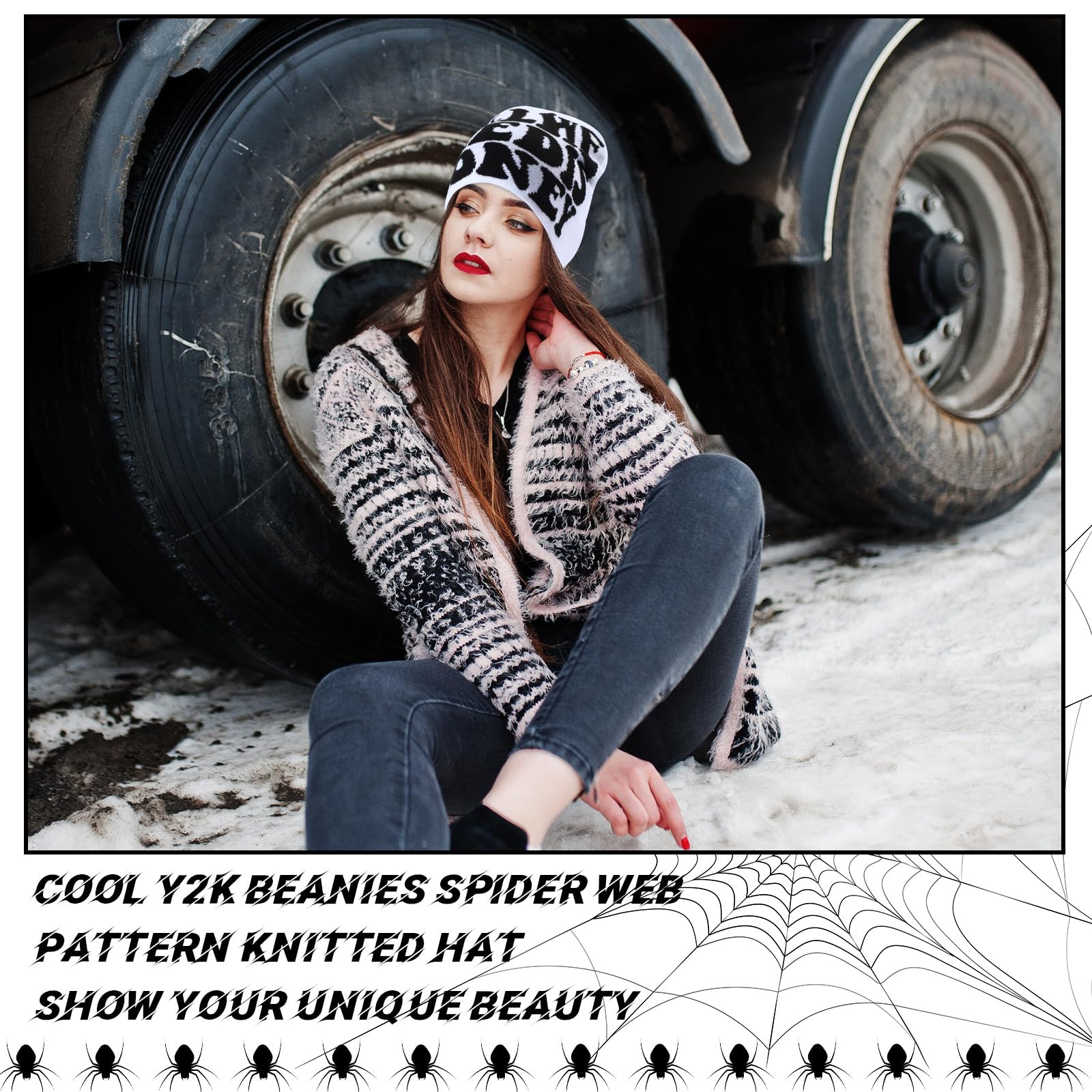 Ramede 4 Pcs Y2k Beanie - Double Sided Graphic Beanies for Men and Women, Acrylic Knitted Y2k Hats Accessories: Fleece Lined Multiple