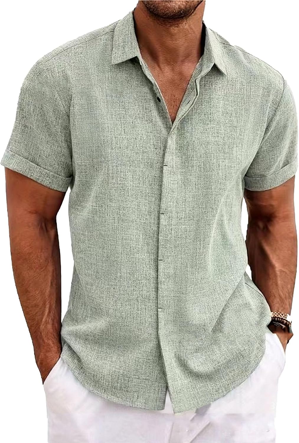 1/2/3 Pack Men's Cotton Linen Shirts Casual Short Sleeve Button Down Shirt Summer Beach Collar Dress Shirts
