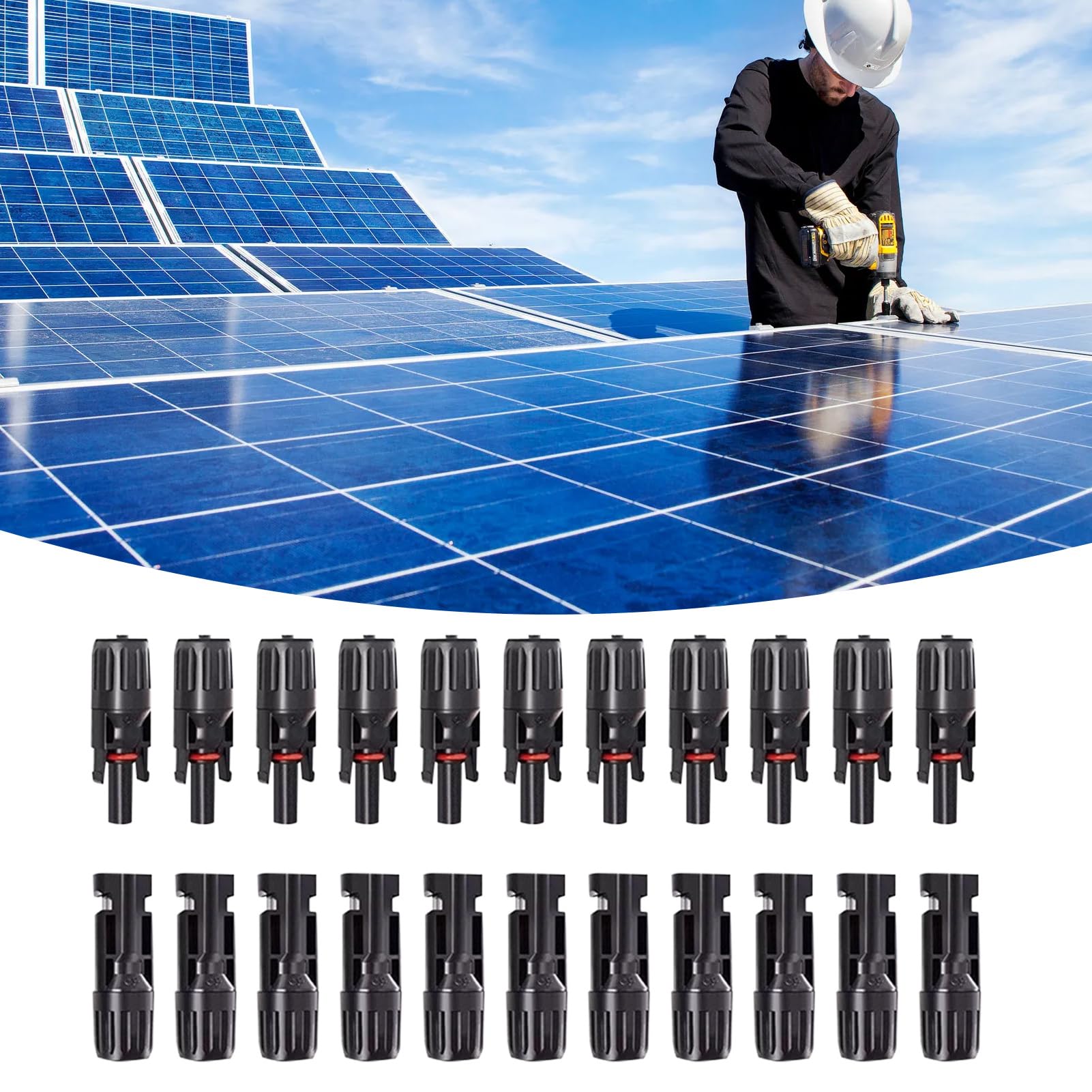 Solar Panel Connectors, Solar Cable Kit, MC4 Strong-Duty Wiring, Waterproof PPO Shell, Crimping Tool with Spanner, Home RV Outdoor Garden Use, Black Color, 10 Pieces, 1 Set
