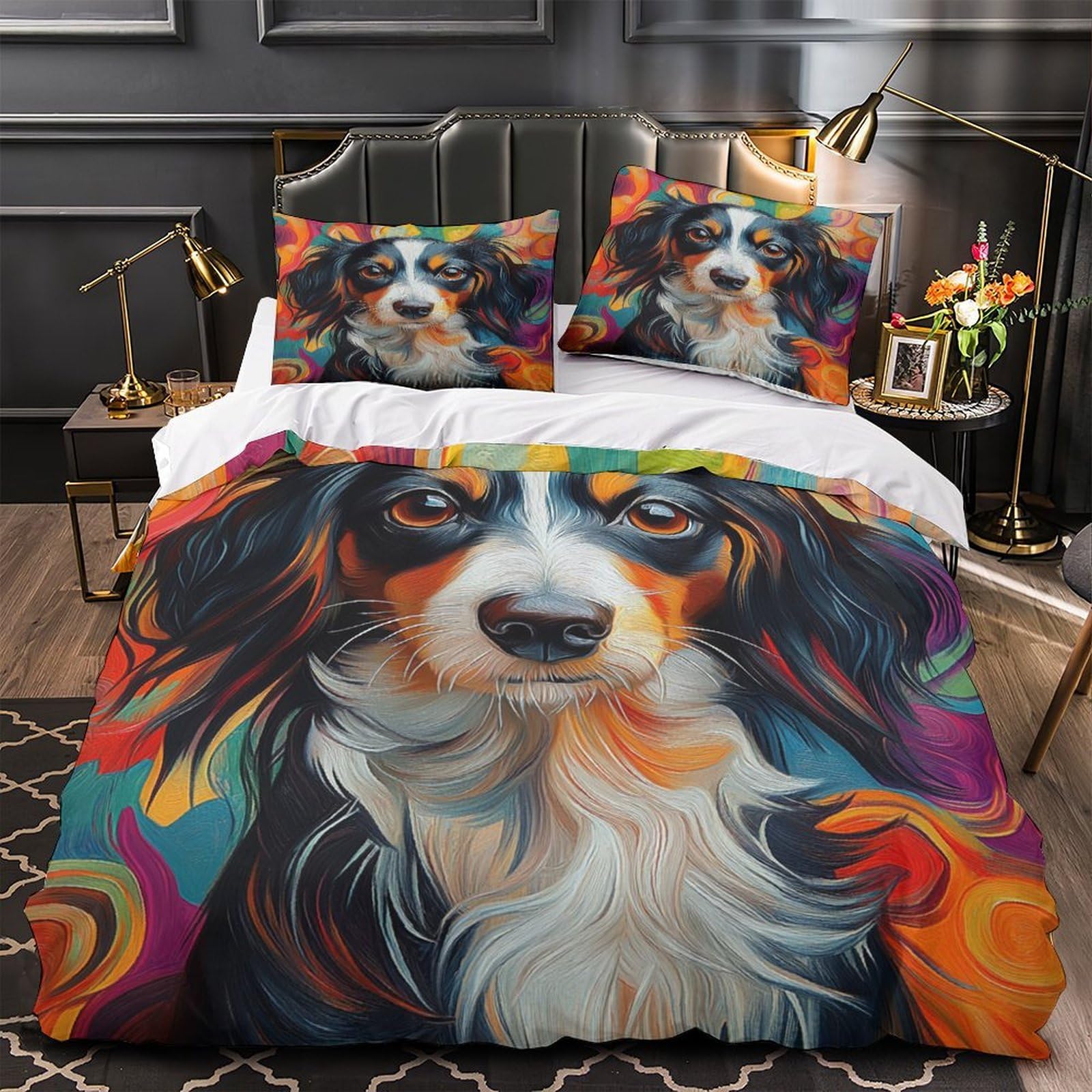 Housse de couette chien 3D infroissable pour lit king size