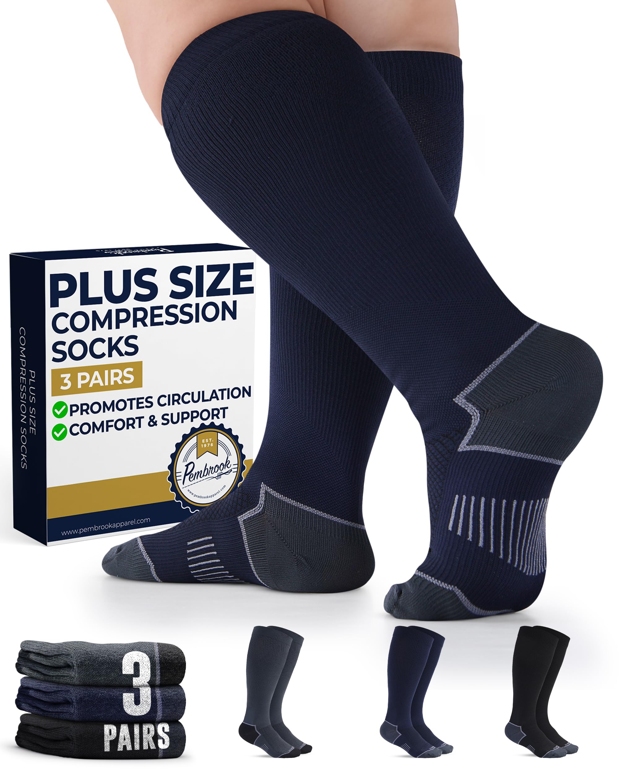 pembrook Plus Size Compression Socks for Women Wide Calf - 3 Pairs, 20-30mmHg Extra Wide Calf Compression Socks, Up to 4XL-picture-32