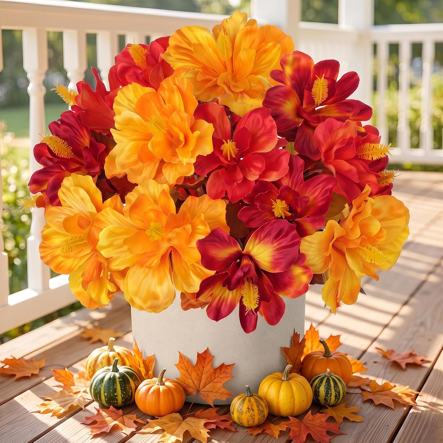 Briful 2 Bundles Orange Fall Artificial Floral Hibiscus for Outdoors Indoor image 2