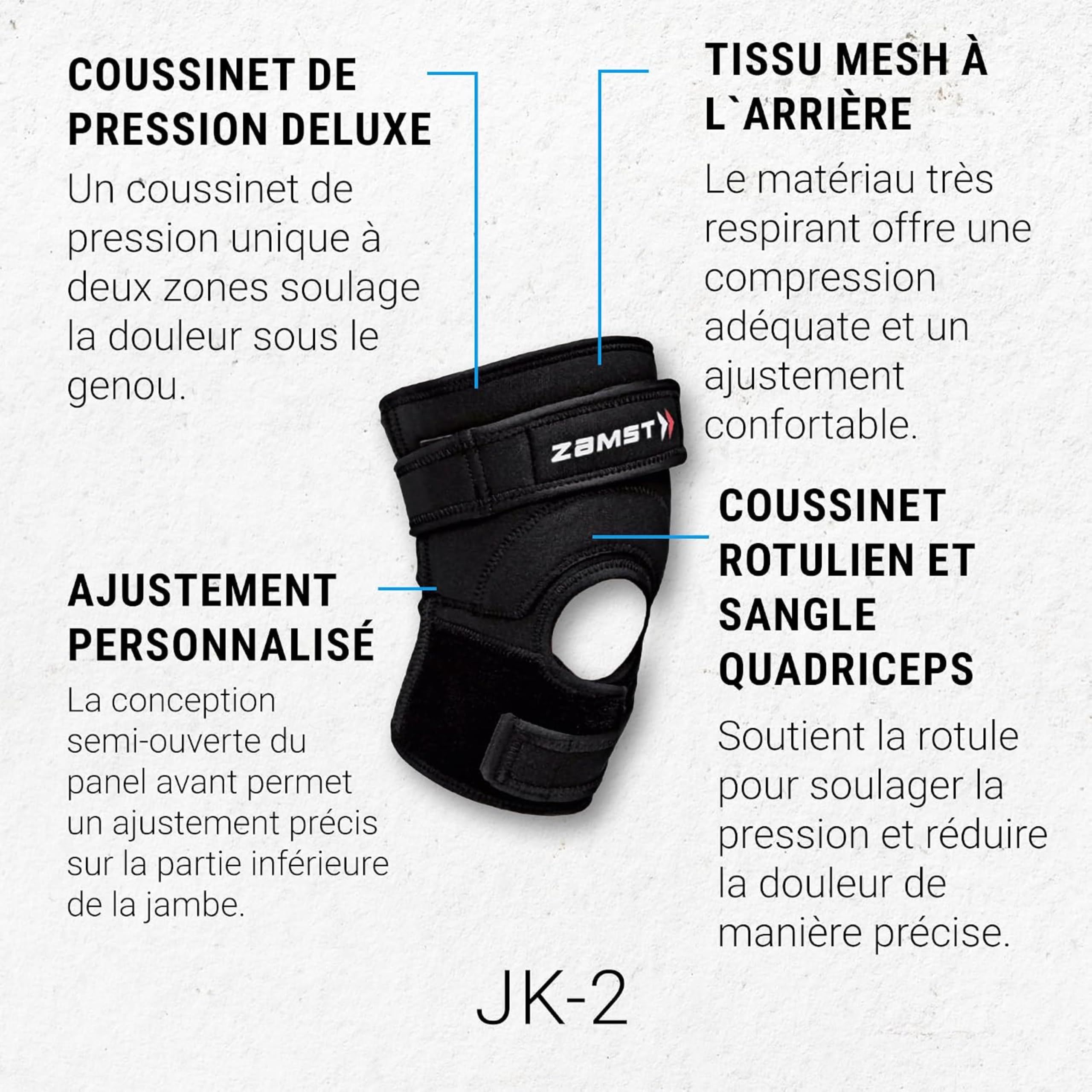 Zamst JK-2 Genouillère de Sport - Genouillère de Compression pour Hommes et Femmes avec Coussin de Pression pour soulager la Douleur et soutenir la Rotule, Pour Sauts et Douleurs de Croissance - M