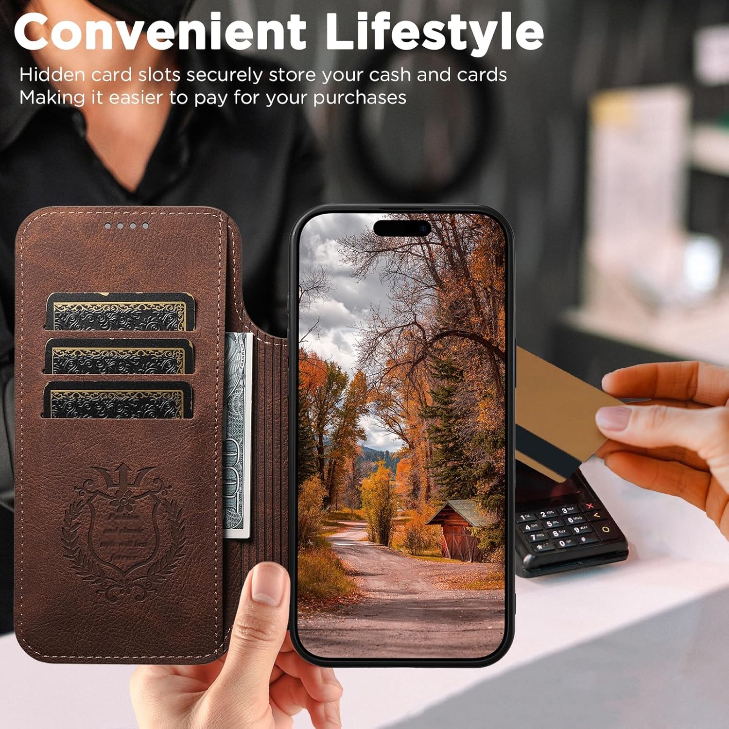 Magnetic Flip Wallet Case for iPhone 17 Pro Max/17 Pro/17 Air/17, PU Leather Cover with Card Holder, Kickstand, Magnetic Closure, Shockproof Full Body Protection(Brown,17 Air)