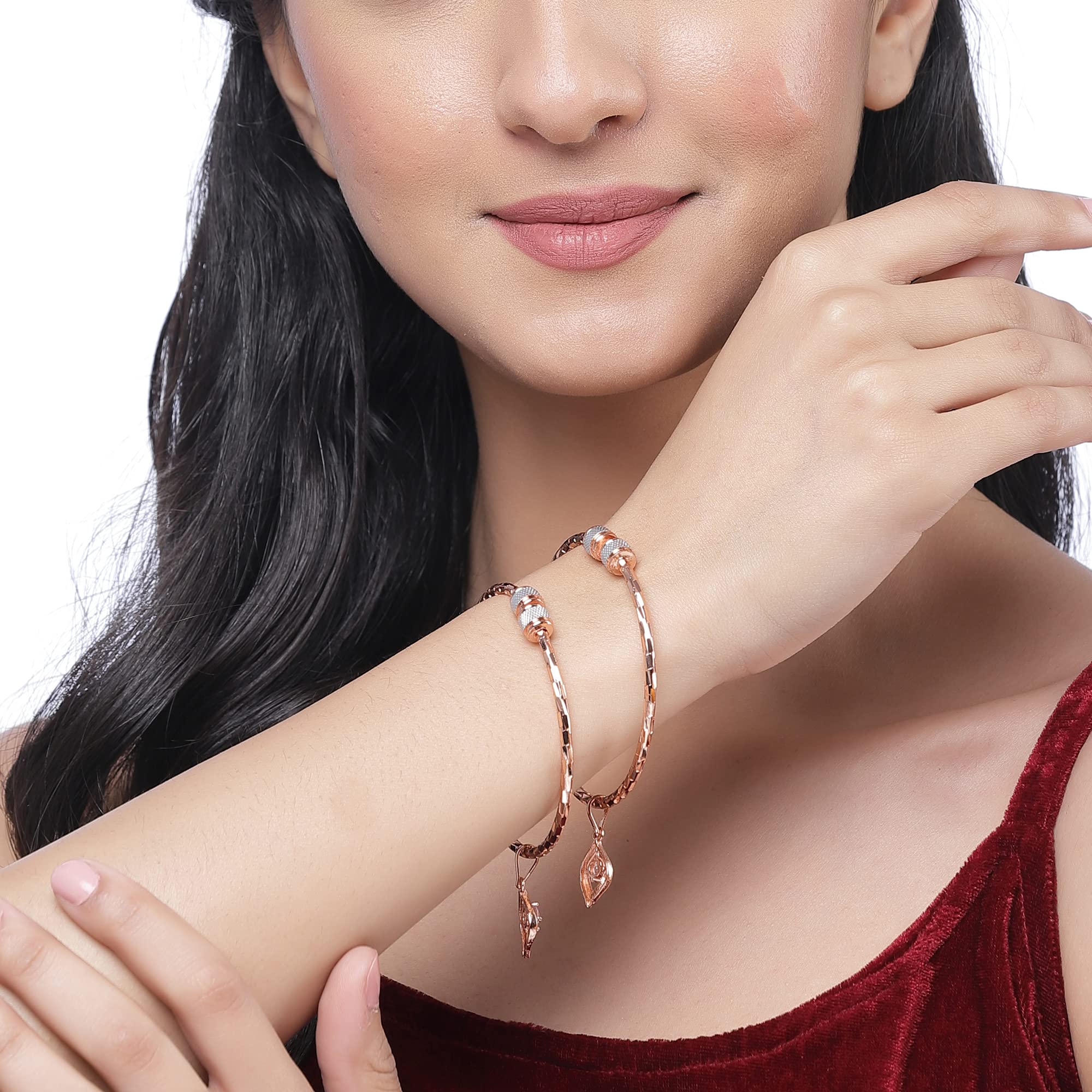 Rose Gold-Plated Peacock Handcrafted Kada Bracelets Set