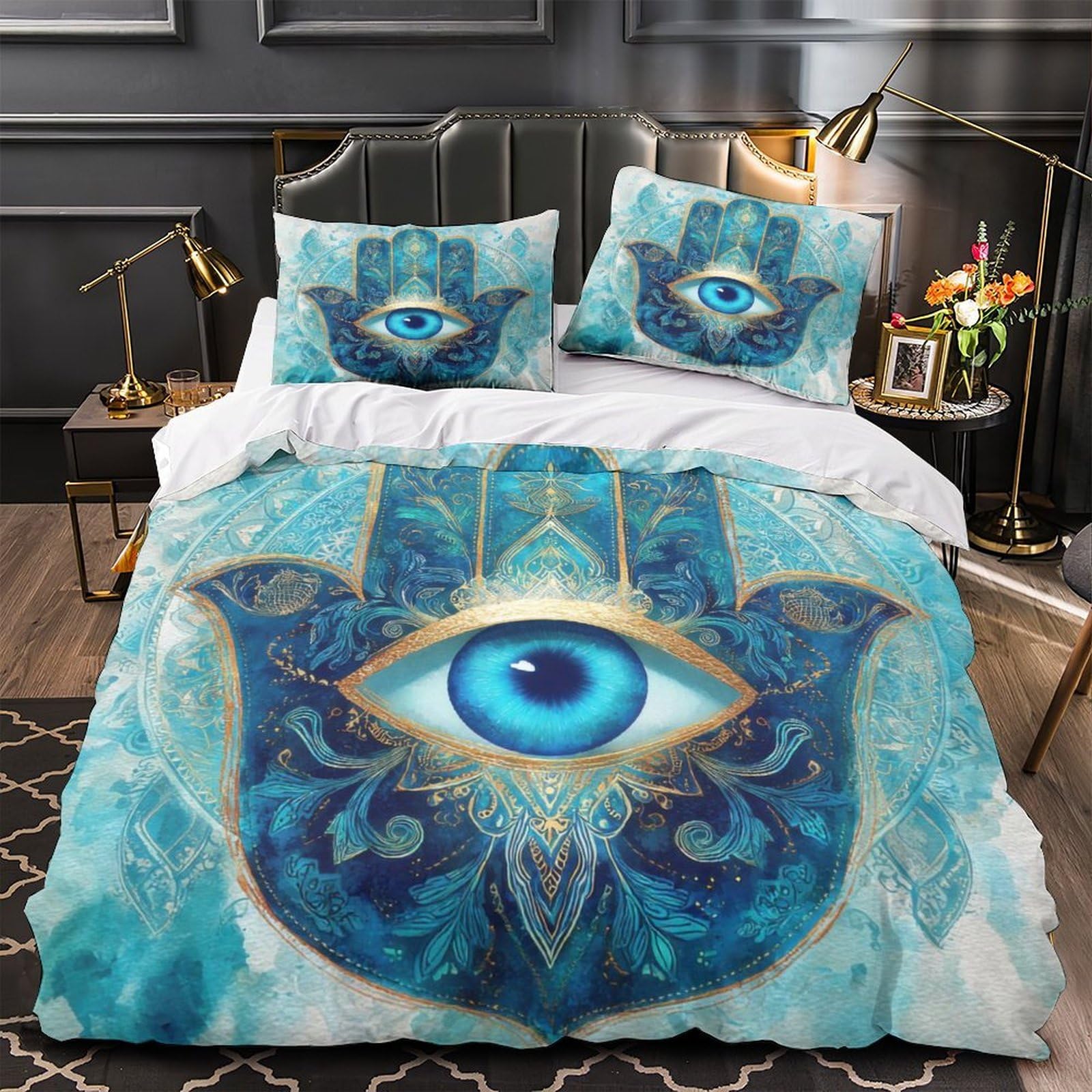 Spiritual ensemble de literie 3 pièces bleu pour lit 220x240cm confortable et hypoallergénique