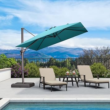 PURPLE LEAF Cantilever Umbrella 9 X 9 Bronze 5 Level Tilt, Turquoise