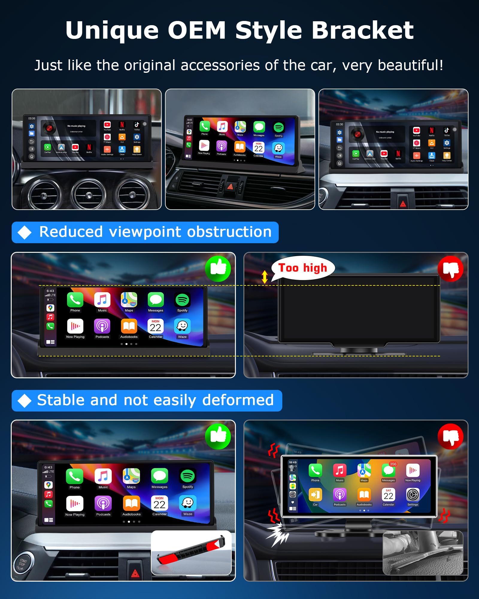 2026 Net-Flix Pantalla Coche Carplay Android Auto con Youtube/Tiktok, Soporte Exclusivo 10,26 Pulgadas Pantalla Carplay Coche Radio Car Play con Cámara de Marcha Atrás WLAN de Doble Banda, Bluetooth