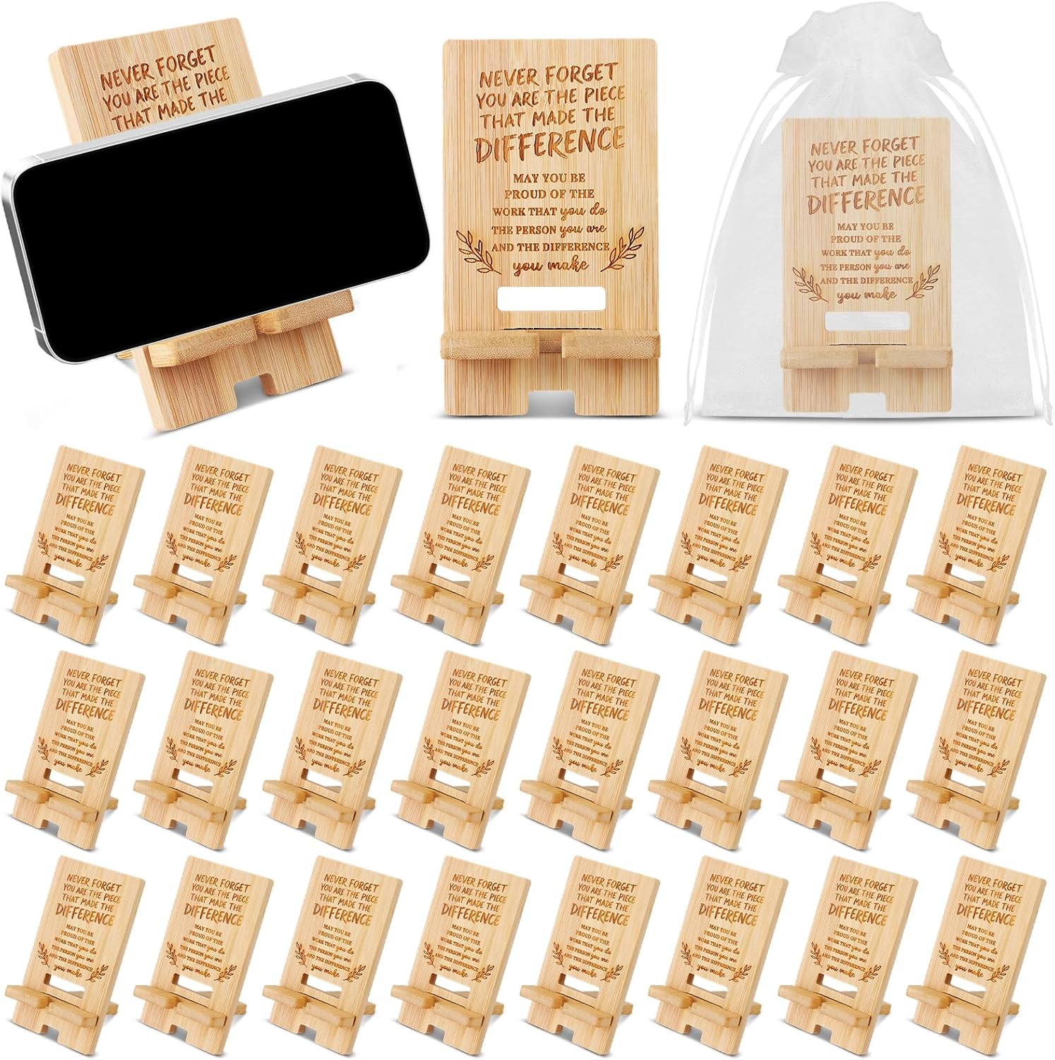 12Pcs Employee Appreciation Gifts Wooden Phone Stand for Office,May You Be Proud of The Work You Do for Employee Teacher Staff Volunteer Doctor Nurse