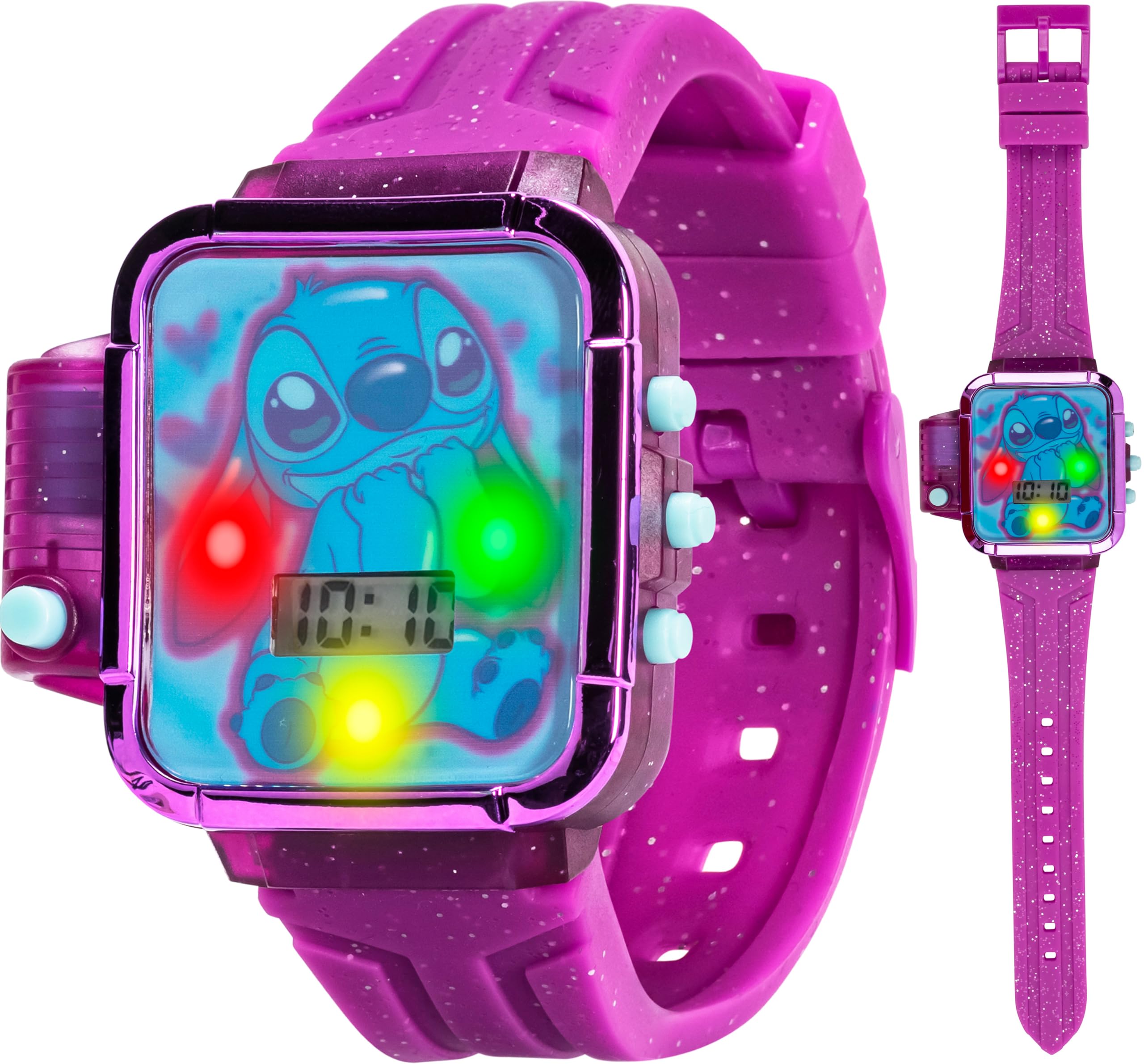 Disney Stitch - Orologio LCD per bambini con luce LED, torcia e cinturino | Display a LED luminoso, cinturino con caratteri stampati, design resistente all'acqua e vestibilità regolabile per polsi da