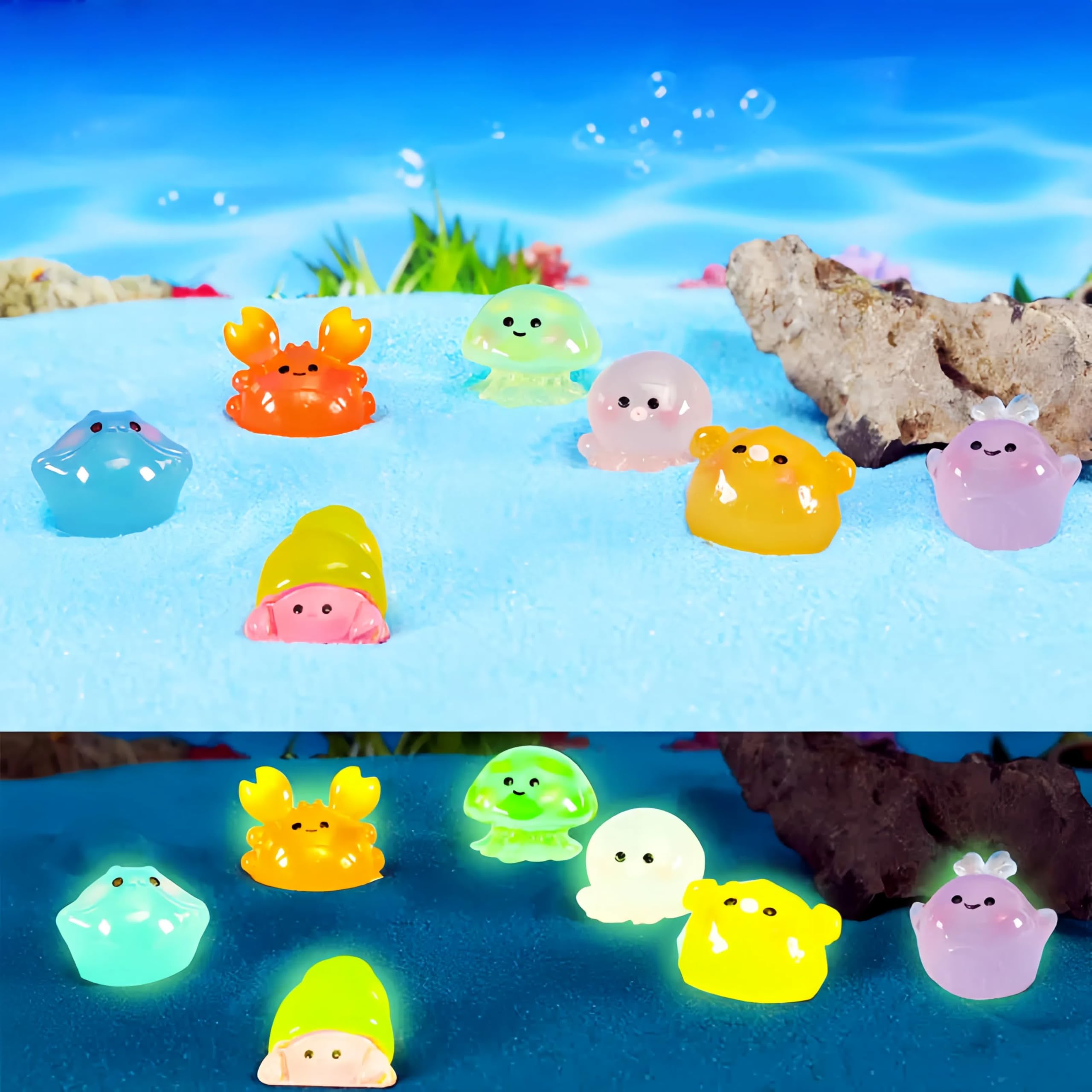 HUA JET 30 Pcs Mini Resin Ocean Animals Glow in The Dark Figurines