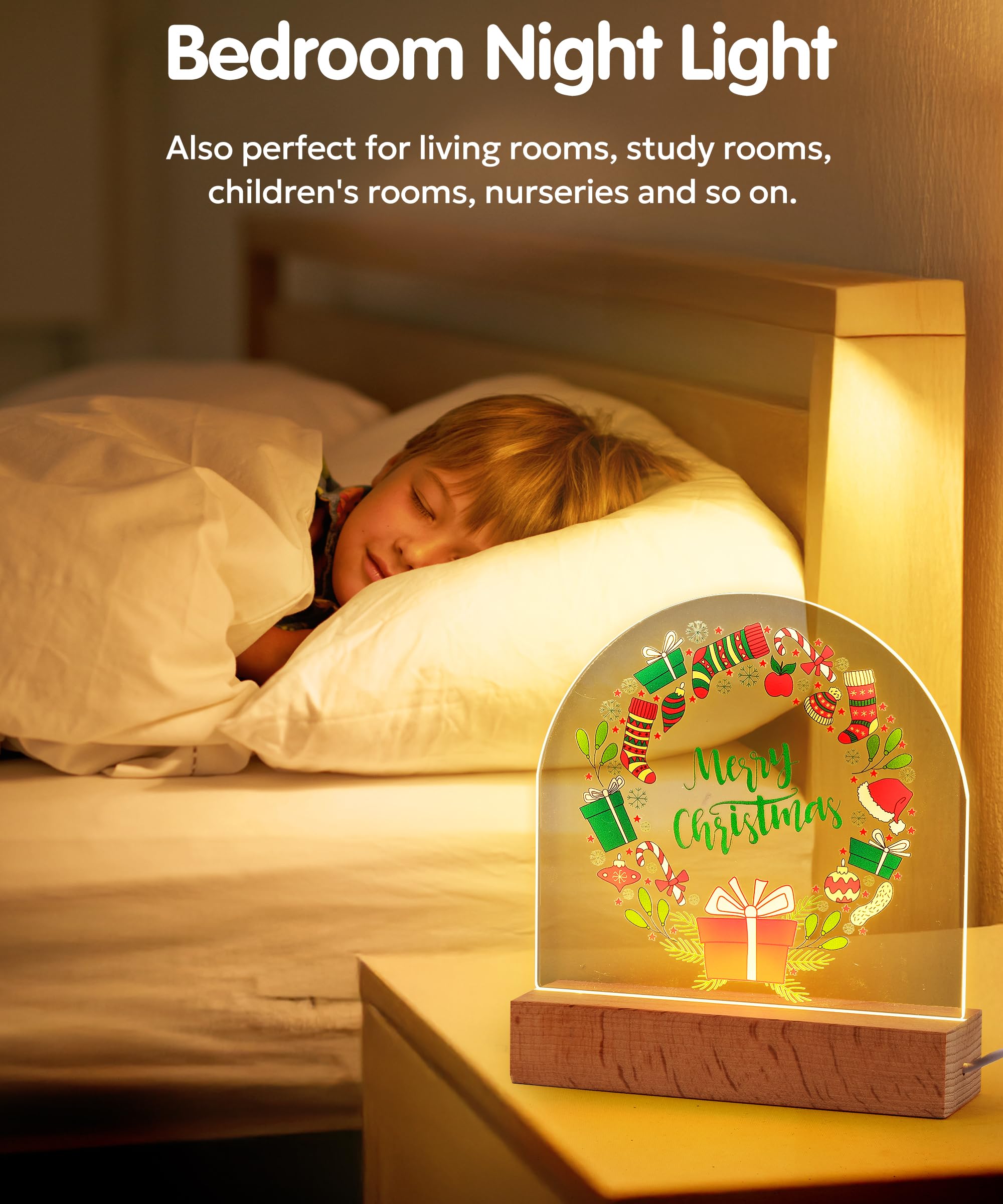 Faithorse Night Light Gifts for Christmas Acrylic Baby Night Lamp Gift Bedroom Decor Festive Gift for Kids Baby Girls Boys Soft Warm Yellow Light LED Table Lamp Nightstanding Lamp (Chirstmas Gift) - Image 3