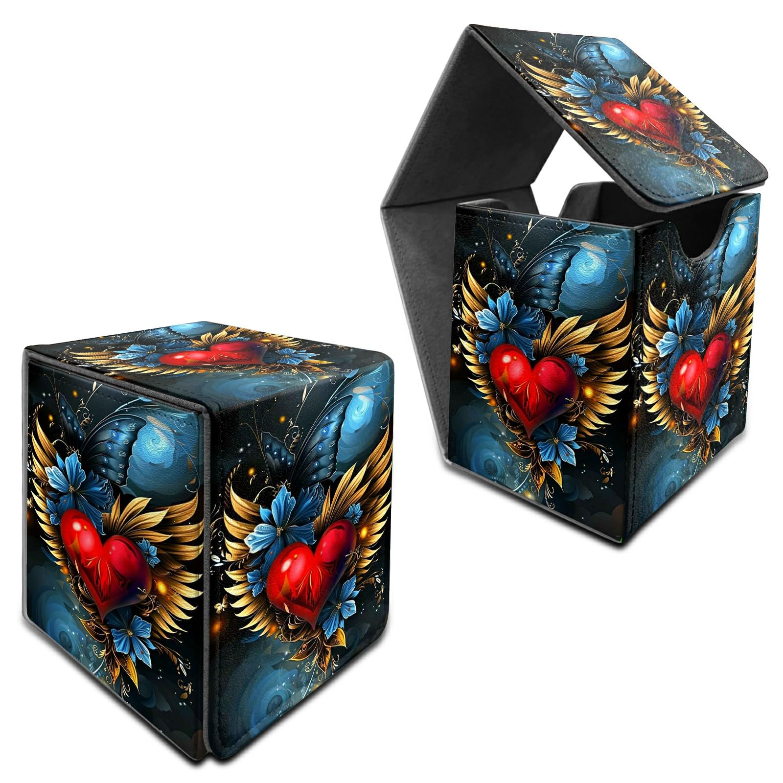 RWUTYTIUL for MTG Commander Deck Box, Card Storage Box Fits 100+ Sleeved Cards, PU Leather Large Size Strong Magnet Card Deck Case Holder for Board Game Magic MTG TCG CCG, Winged Heart