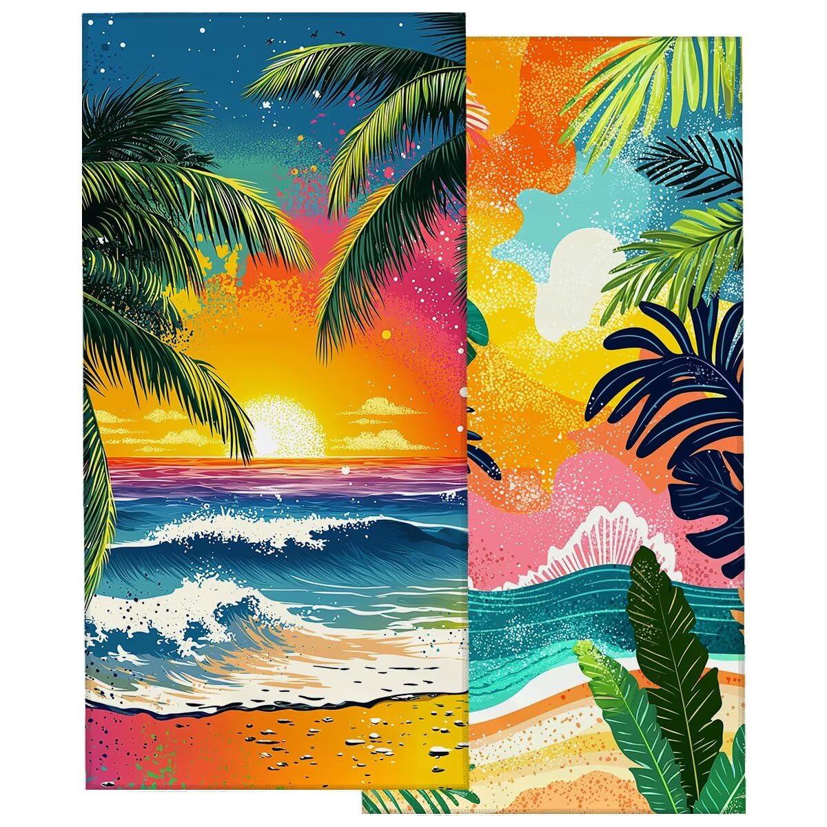 Ręcznik plażowy z mikrofibry, duży ręcznik kąpielowy 100 x 220 cm, zestaw 2 szt. szybkoschnących prześcieradeł kąpielowych z krajobrazu, odporny na piasek ręczniki plażowe z mikrofibry do podróży