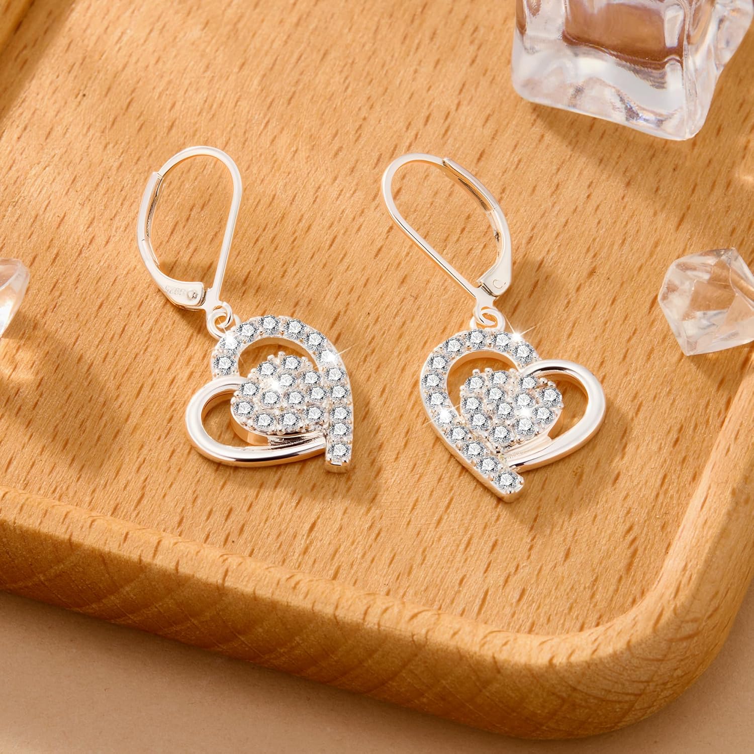 ALEXCRAFT 925 Sterling Silver/14K Gold Plated Heart Dangle Earrings Hypoallergenic Sparkly Cubic Zirconia Earrings for Love Valentines Christmas Gifts - Image 3