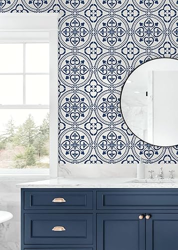 Miniatura 4 de Luxe Haven Villa Mar - Papel tapiz de imitación para despegar y pegar (azul Denim), azulejos Villa Mar