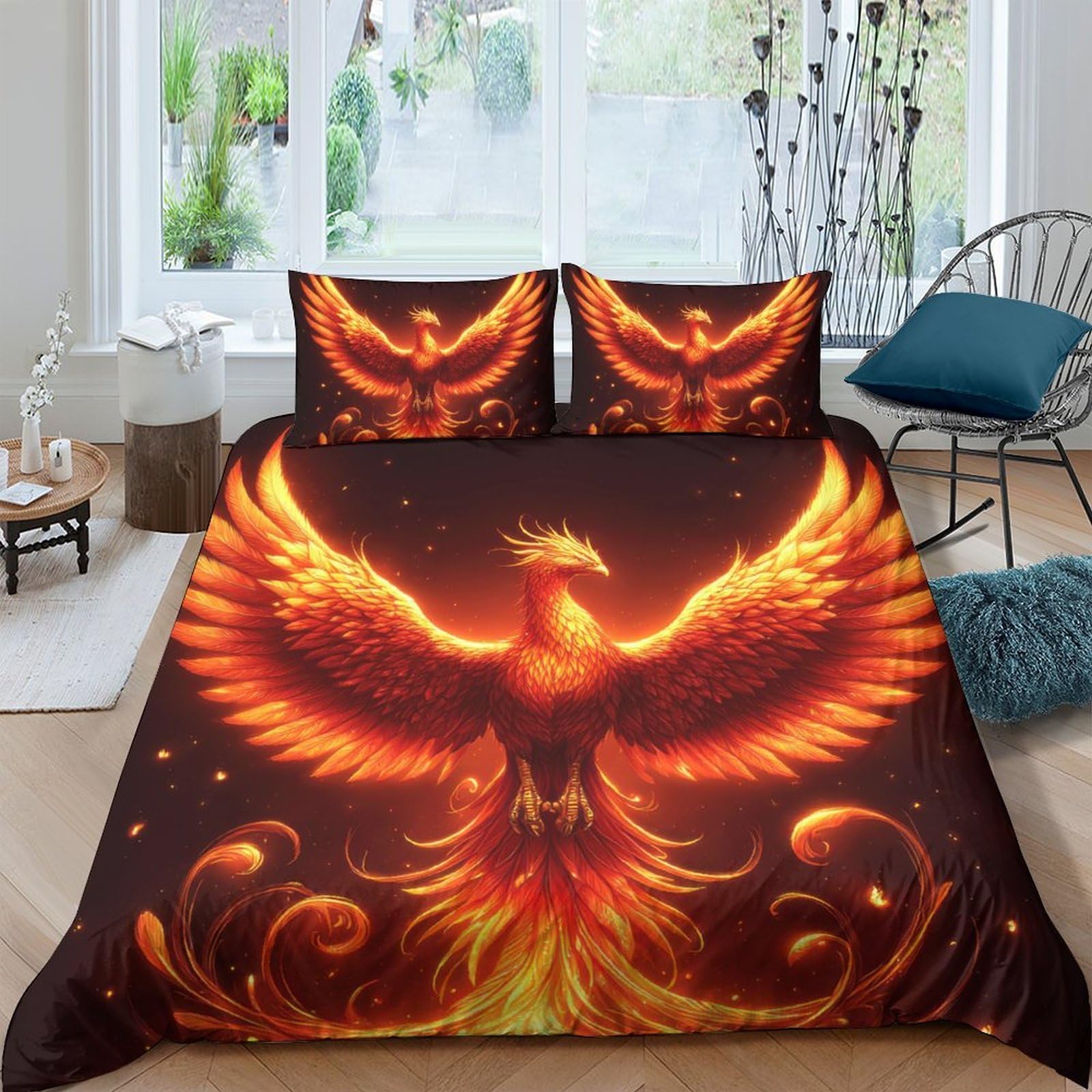 Ctjqhvkz Style-2 3D Printed Fiery Phoenix Fitted Sheet Microfiber Soft Durable Sunburst Bed Cover For Bedroom Dorm Decor Single（135X200cm）