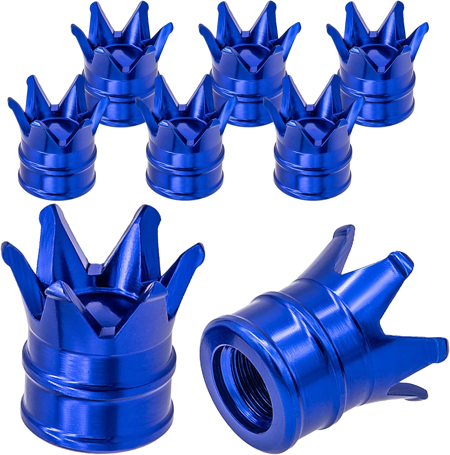 8PCS Crown Style Tire Valve Stem Caps, Air Caps Cover, Aluminum Alloy Dustproof and Waterproof Valve Caps Cover fits Cars, Trucks, Bikes, Motorcycles, Bicycles Tire Caps(Blue)