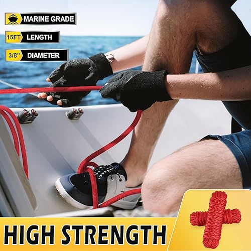 Miniatura 6 de Líneas de muelle de barco de 38 pulgadas x 15 pies, líneas de muelle de nailon trenzado doble y cuerda duraderas para barcos, cuerdas de barco para