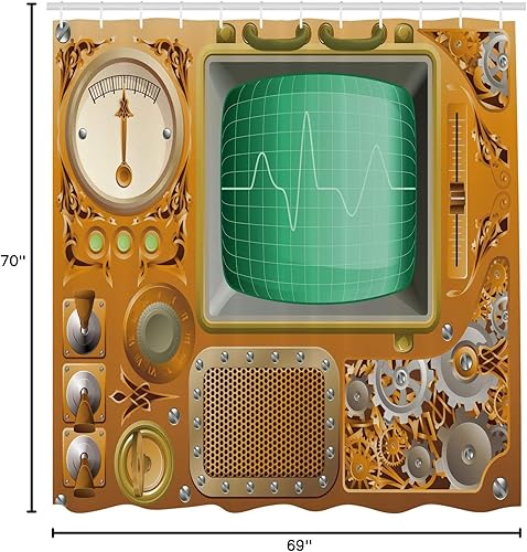 Miniatura 5 de Ambesonne Cortina de ducha retro, estilo victoriano industrial, estilo grunge, steampunk, reloj retro, juego de decoración de baño de tela con