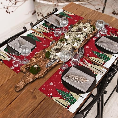 Vista 225 de Juego de 6 manteles individuales rojos para el día de San Valentín, diseño de corazón de San Valentín, resistentes al calor, lavables, manteles