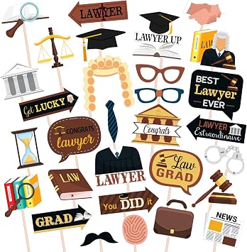 Lawyer Graduation Party Photo Booth Props - 30 Pcs Congrats Lawyer Selfie Props Favors Supplies - Law School Graduation Party Centerpiece Sticks - Law Grad Party Decorations