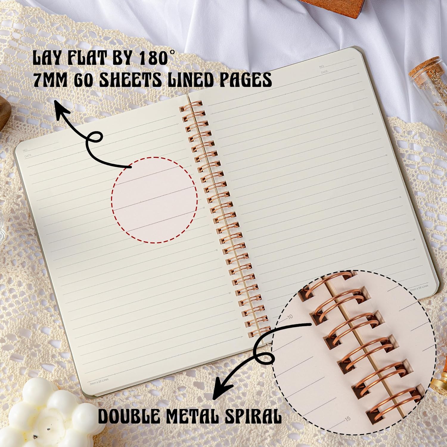 3 Pcs Spiral Notebooks For Women - Aesthetic College Ruled Journal/Notebook with Large Pockets & 7mm 60 Sheets Lined Pages - for School and Office Supplies(A5, 5.7" x 8.3") - Image 4