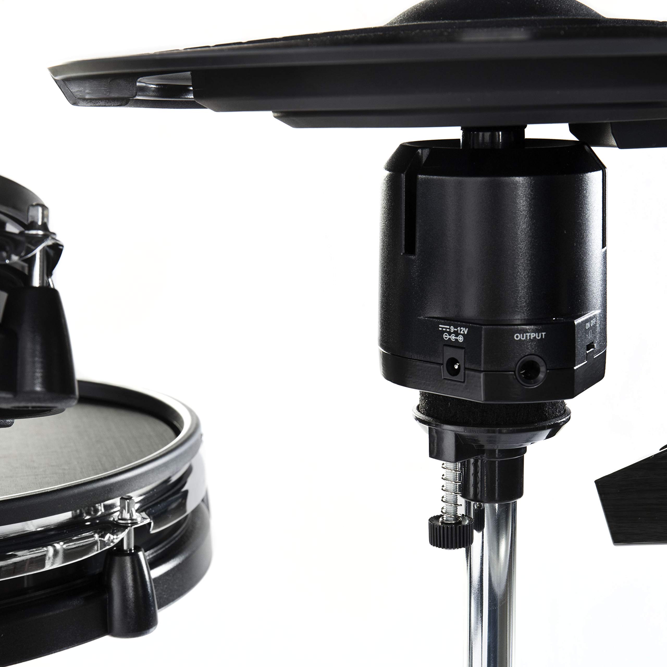 Fame DD-ONE Pro XT E-Drum Set, Elektronisches Schlagzeug-Set mit echter HiHat, 12" Snare-Pad und 12" Kick-Pad, 554 deutsche Studio-Sounds, 78 Drumsets, Aux, MIDI, MP3 und Effekten, inkl. Rack, Schwarz