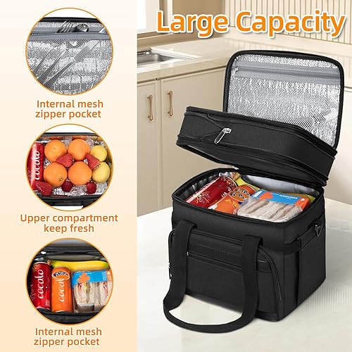 Miniatura 4 de Lonchera aislada para hombres y mujeres, bolsa de almuerzo de doble capa a prueba de fugas con correa ajustable para el hombro, enfriador de