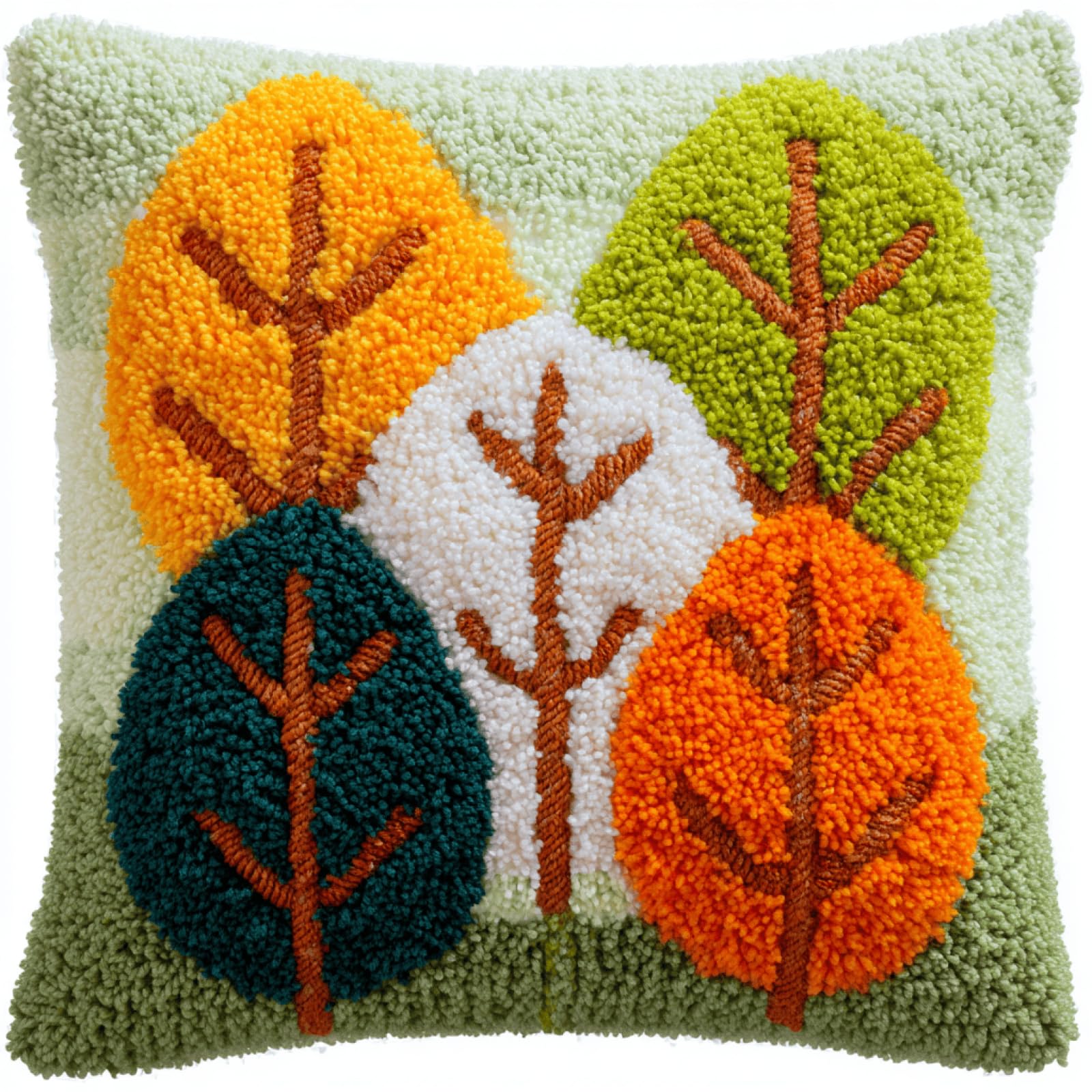 Taxpy DIY Latch Hook Cushion Kit for Beginners,Colorful Leaves,17x17in Pillow Cover Craft Set with Pre-Printed Canvas,Soft Yarn & Hook Tool,Relaxing Needlework Activity for Adults,Home Decor