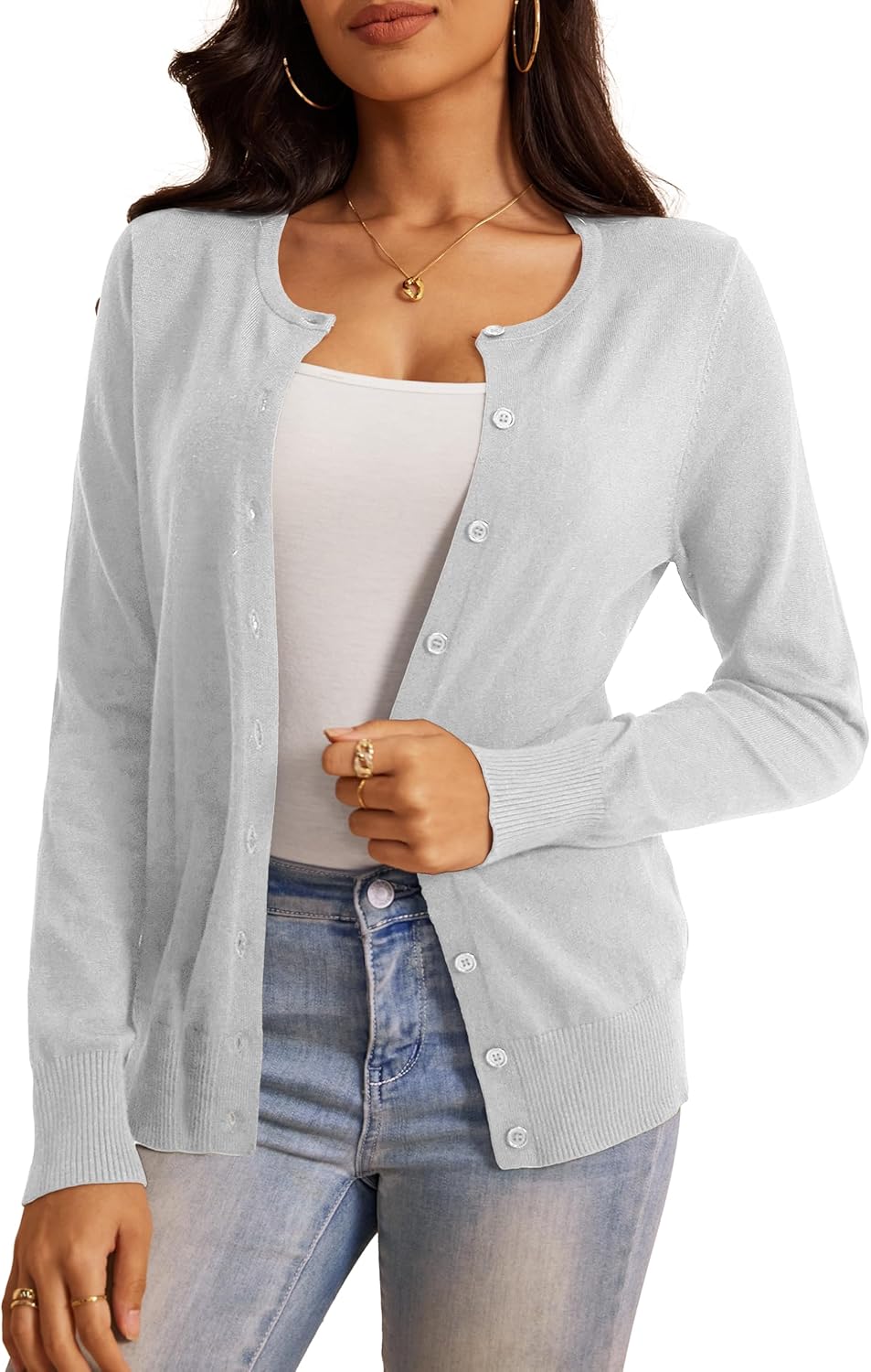 a.Jesdani Women's Button Down Crew Neck Long Sleeve Soft Knit Cardigan Sweaters - Image 5