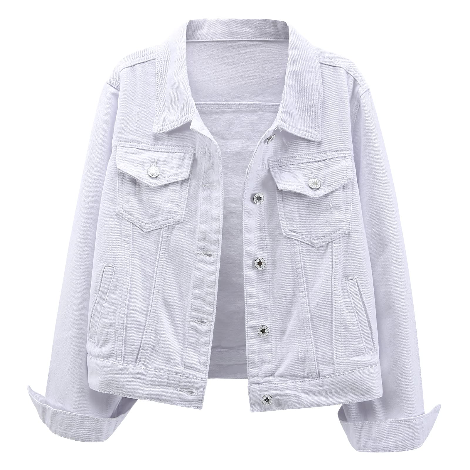 Ladyful Women's Bride Casual Jean Jacket Distressed Ripped Denim Jacket Coat with Pockets