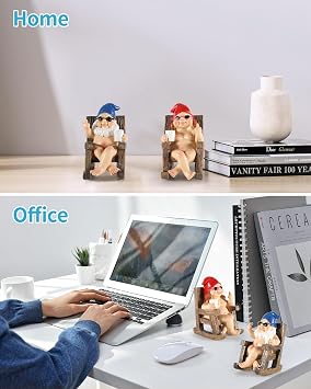Funny Naked Gnomes in Rocking Chair - 2 Pack Resin Middle Finger Decor Collectible Naughty Figurines - Unique Gag Gifts for Christmas, Garden, Home and Office (Sitting)
