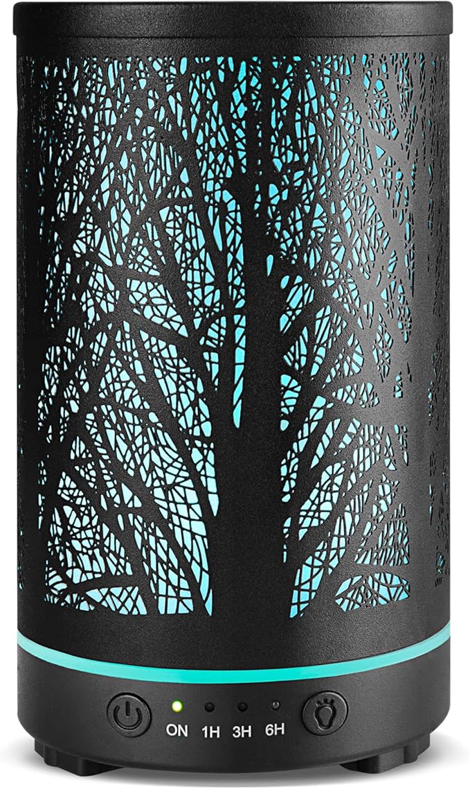 INRORANS Matte Black Metal Tree 200ml Essential Oil Diffuser