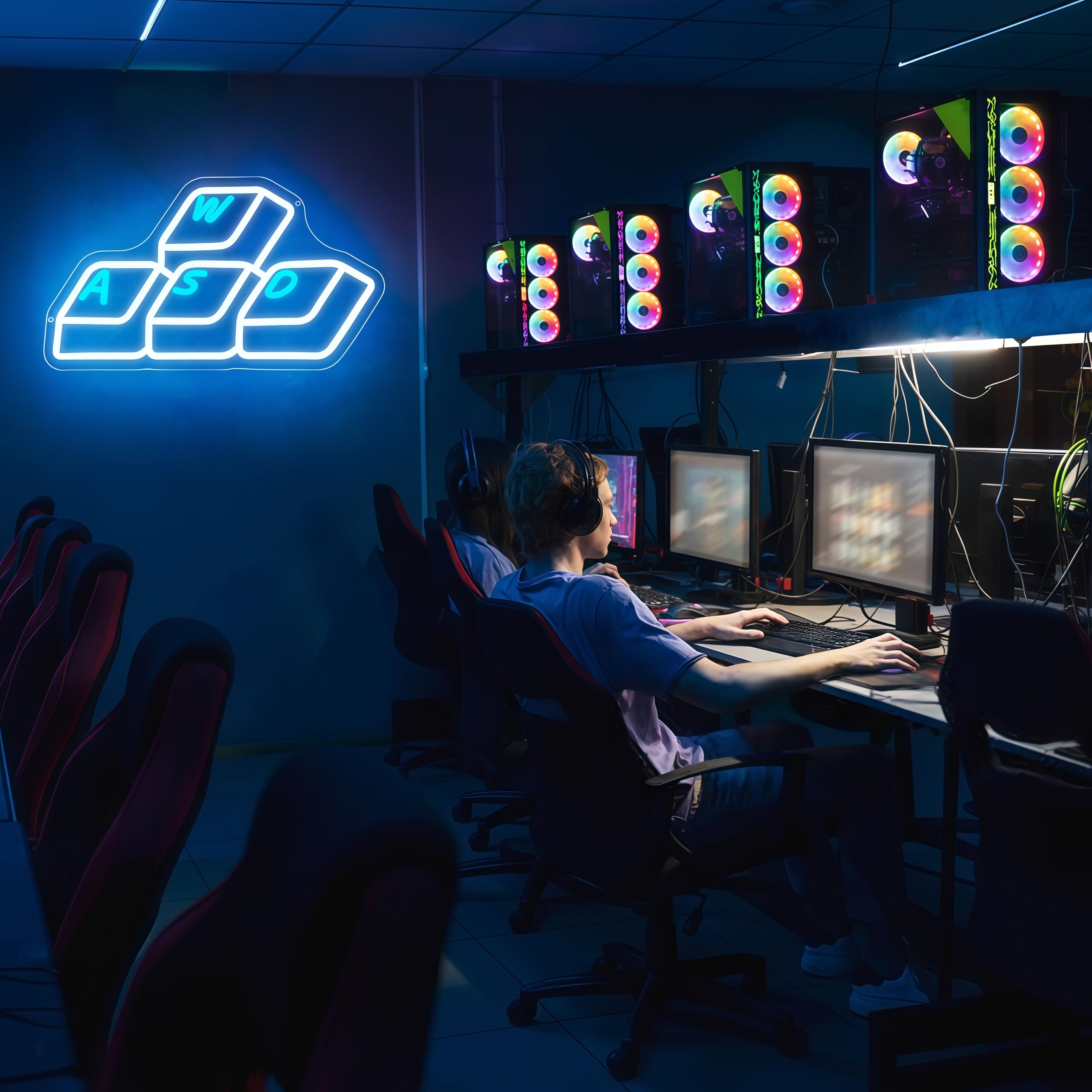 Decorazione da parete per videogiochi, insegna al neon con tastiera per decorazione da parete, accessori per videogiochi, alimentata tramite USB, dimmerabile, LED per stanza dei giochi per adolescenti