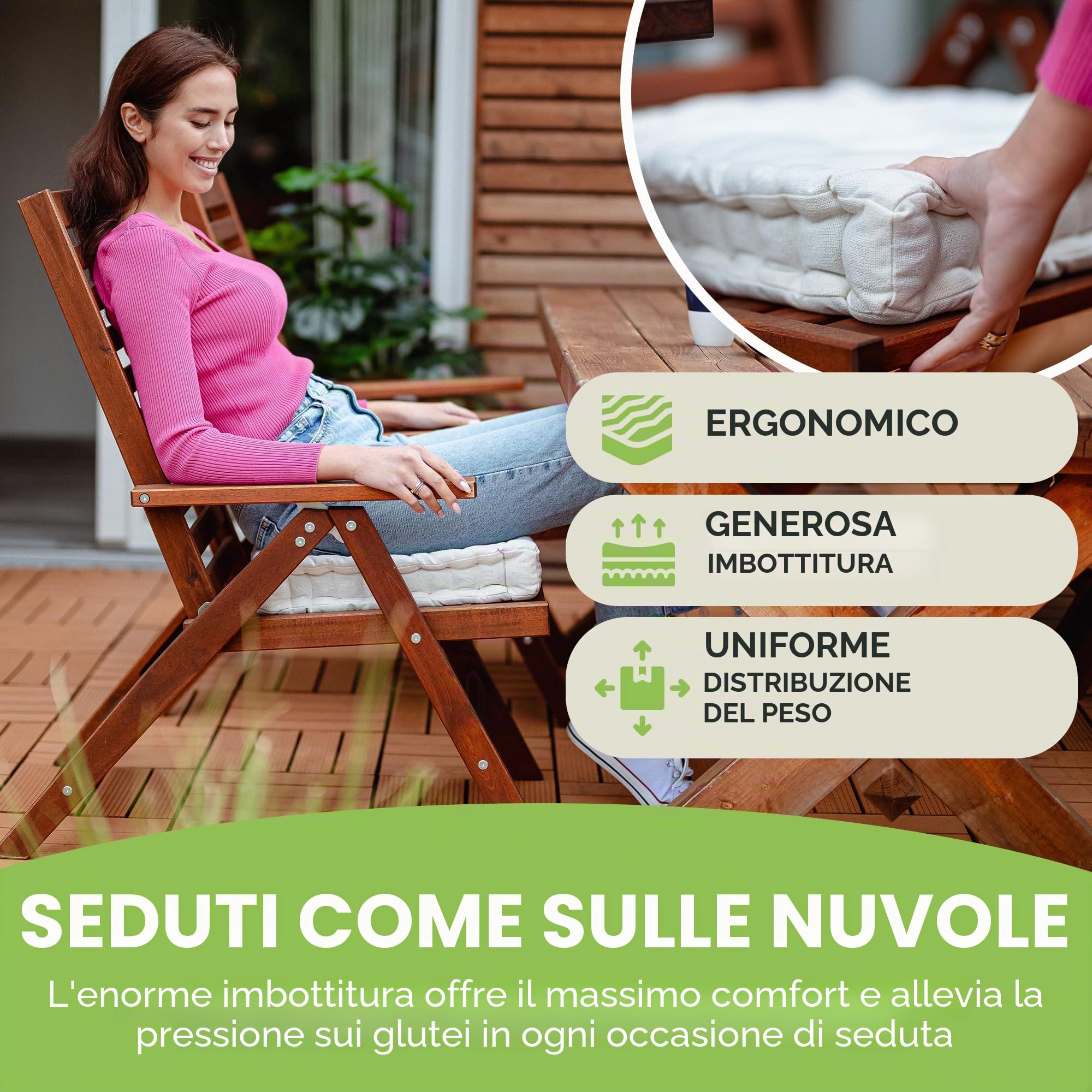 Gräfenstayn® set di 4 cuscini per sedia 40x40x8cm da interni ed esterno in 100% cotone - colori diversi - imbottitura spessa cuscino trapuntato/cuscino da pavimento (Crema)