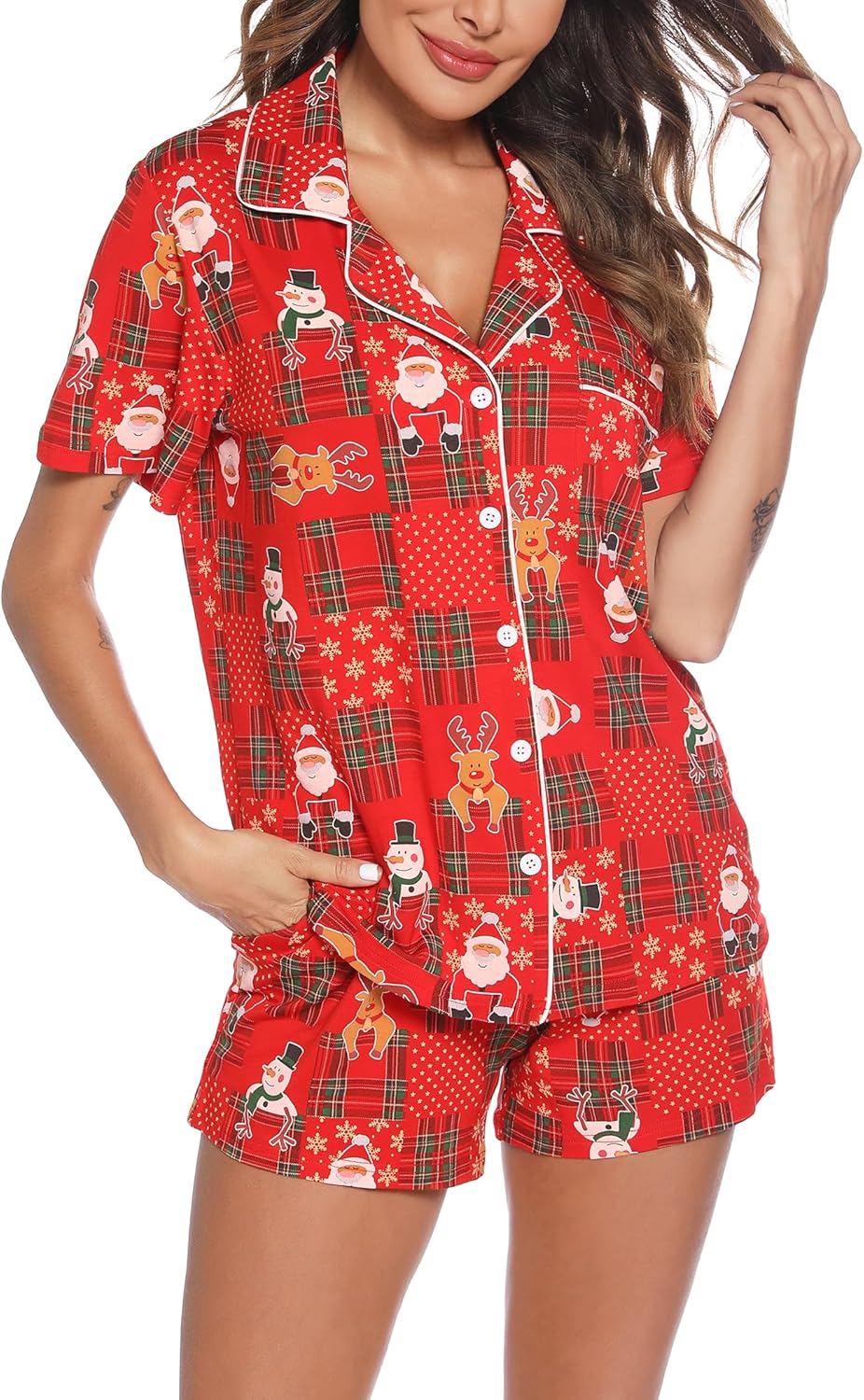 Pjmlifecoco Women's Modal Pajama Set Short Sleeve Button Down Two Piece Soft Sleepwear with Shorts Loungewear S-XXL - Image 2