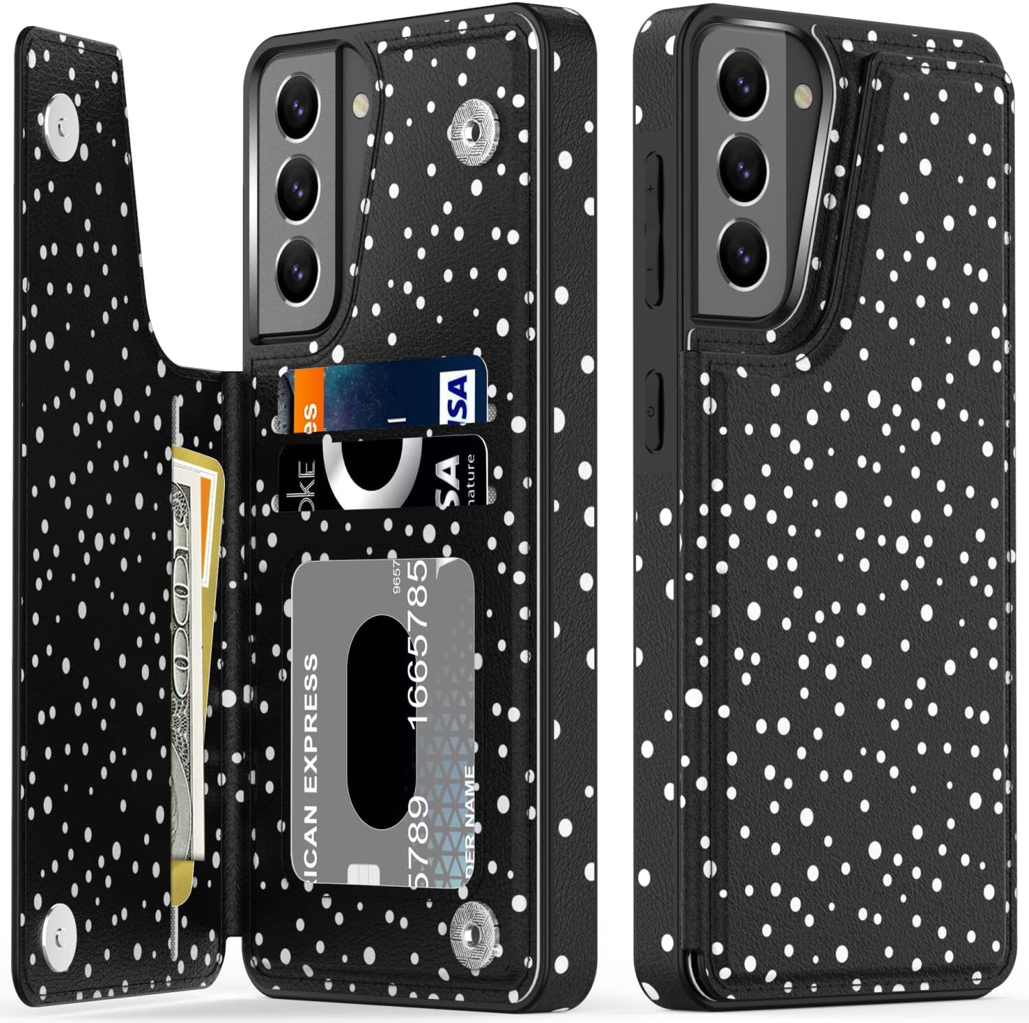 LETO Galaxy S21 Case,Flip Folio Leather Wallet Case Cover with Fashion Flower Designs for Girls Women,with Card Slots Kickstand Protective Phone Case 6.2" Stars