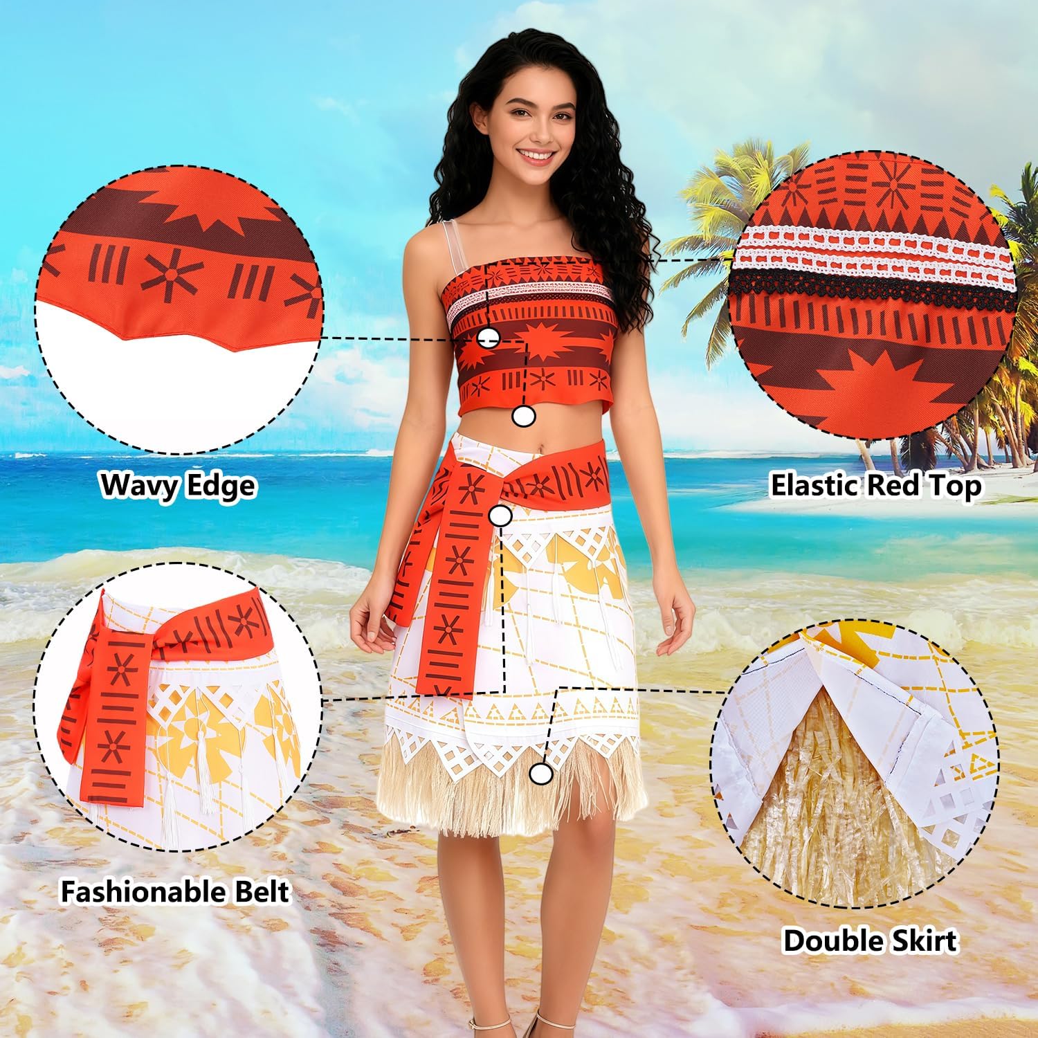 Women Girls Princess Costume Set with Wig Necklace Hairpin Headband for Halloween Ocean Theme Party - Image 3