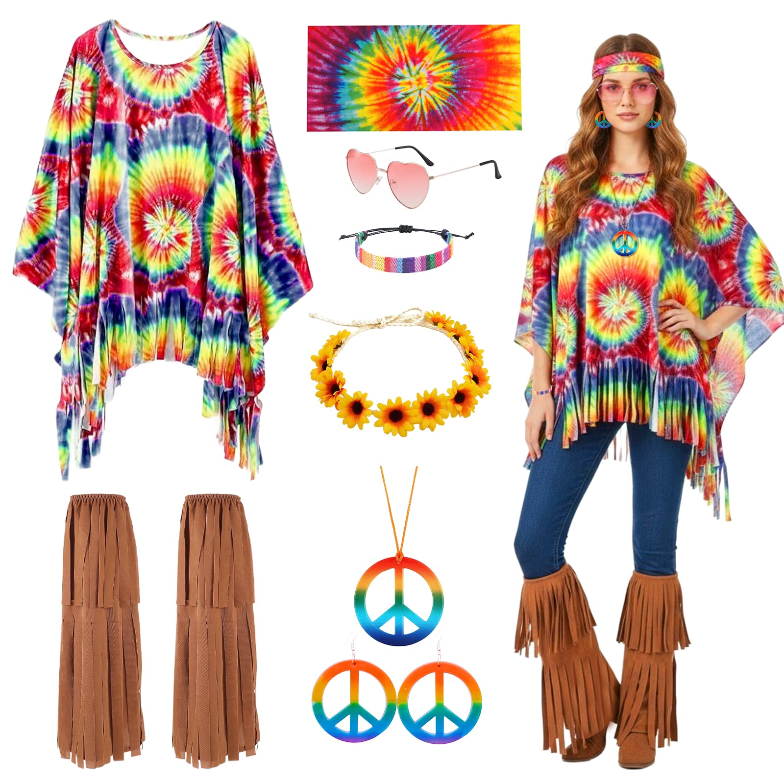 Carreuty 70s Hippie Costumes Women Fancy Dress