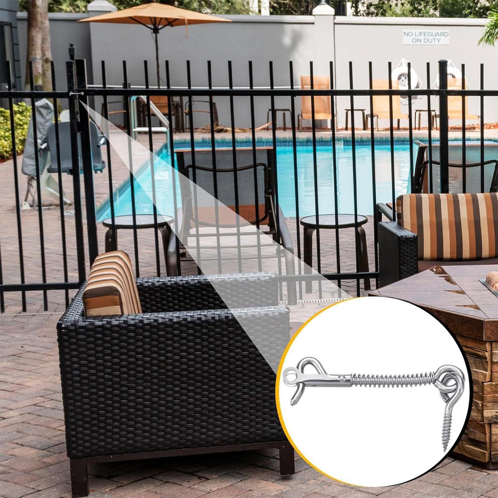 Paquete de 12 ganchos de puerta de acero inoxidable con ojal, pestillo con resorte para baño, cobertizo, puerta de piscina, spa, armario y puertas de granero, accesorios de seguridad duraderos