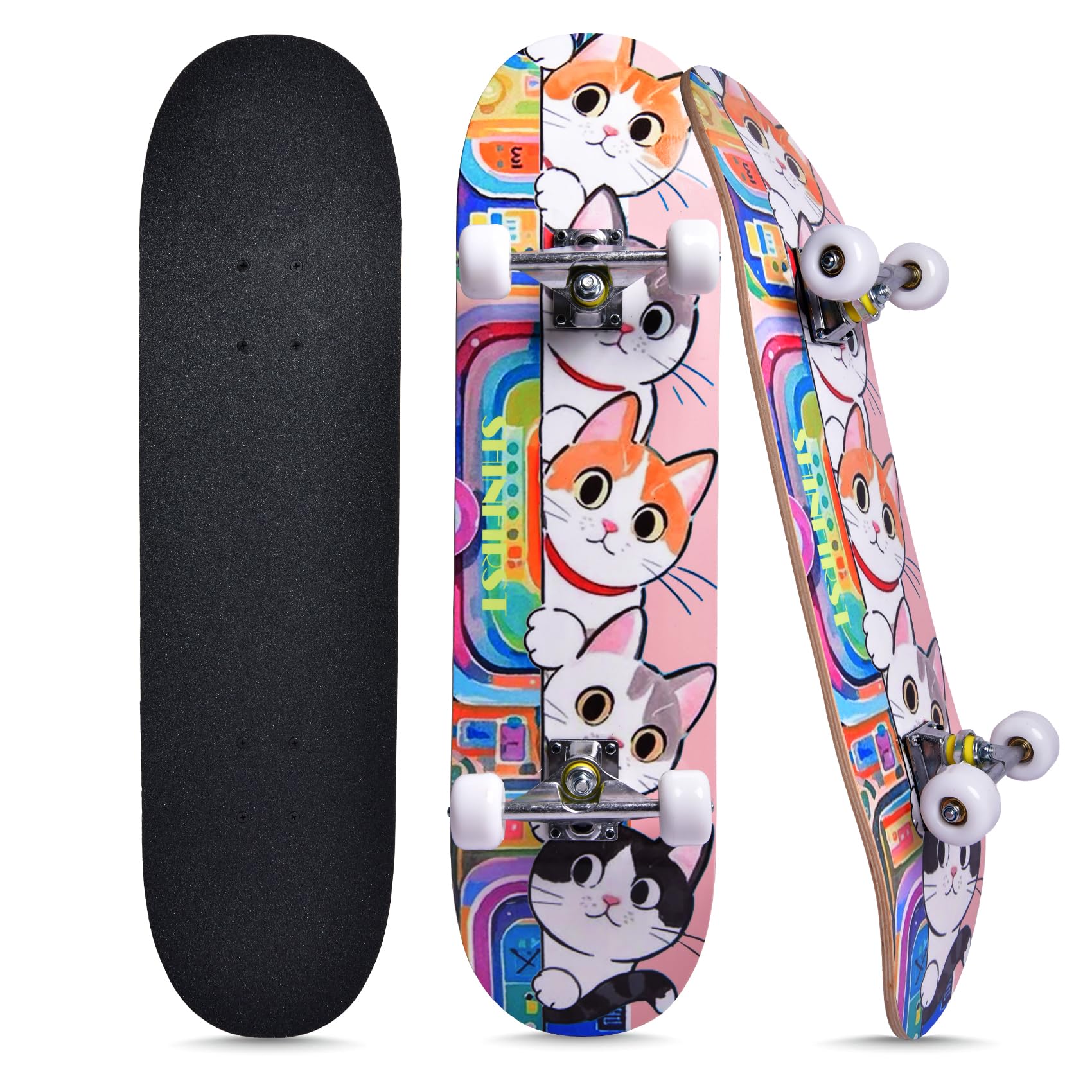 Skateboards for Beginners Kids Boys Girls Teens and Adults, 31 Inch Complete Standard Skateboards with 7-Layer Maple Double Kick Deck Unicorn and